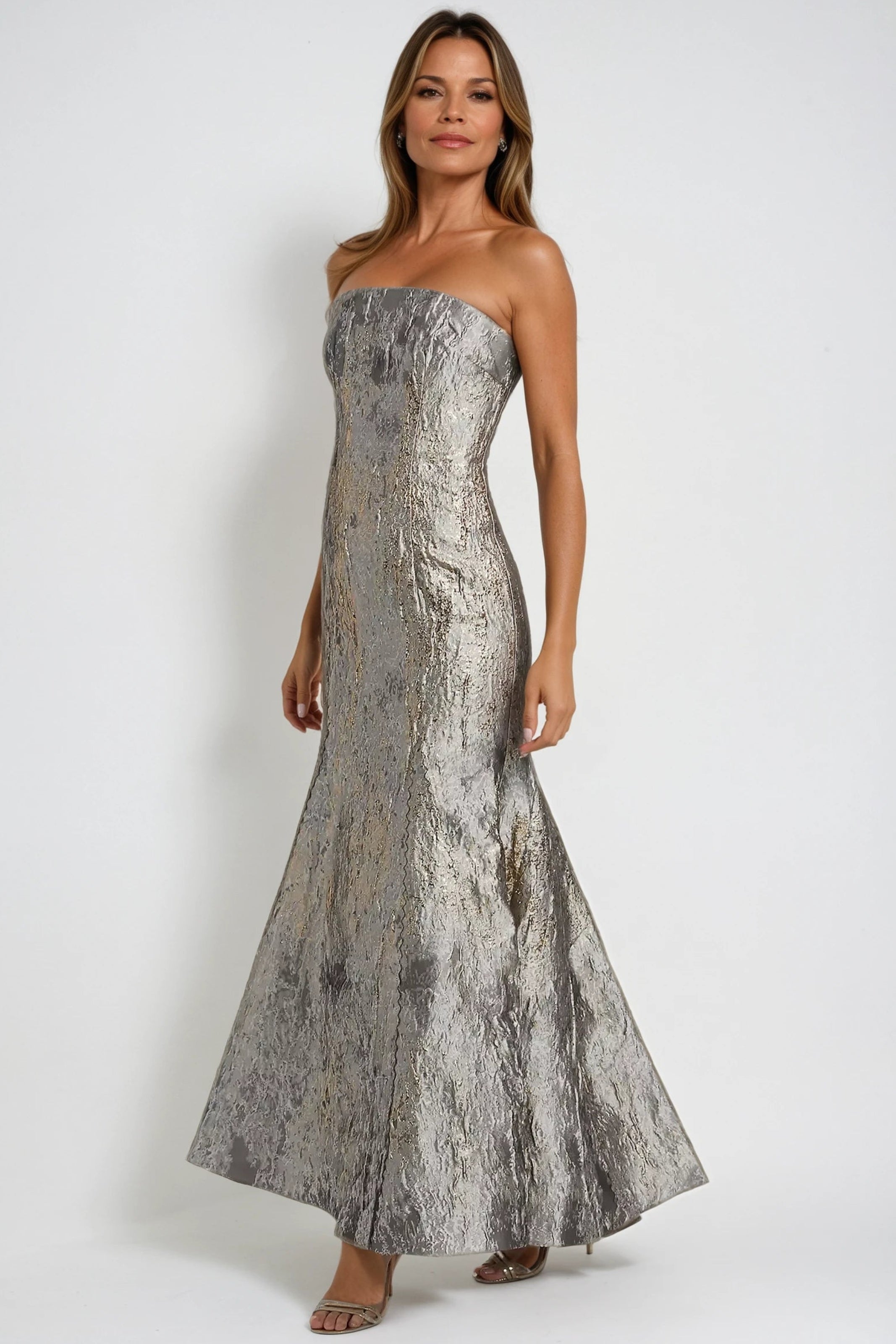 Strapless Fit and Flare Brocade Gown (boca stock) Gown Rene Ruiz Collection