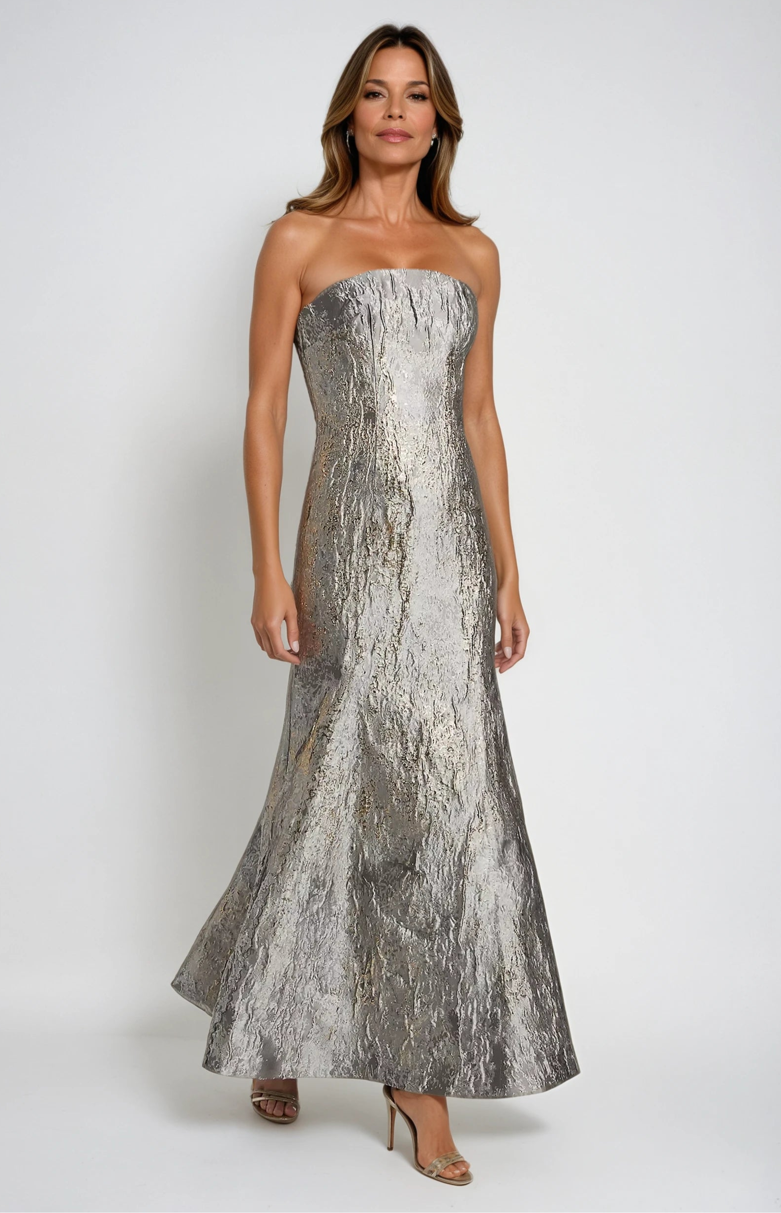 Strapless Fit and Flare Brocade Gown Gown Rene Ruiz Collection