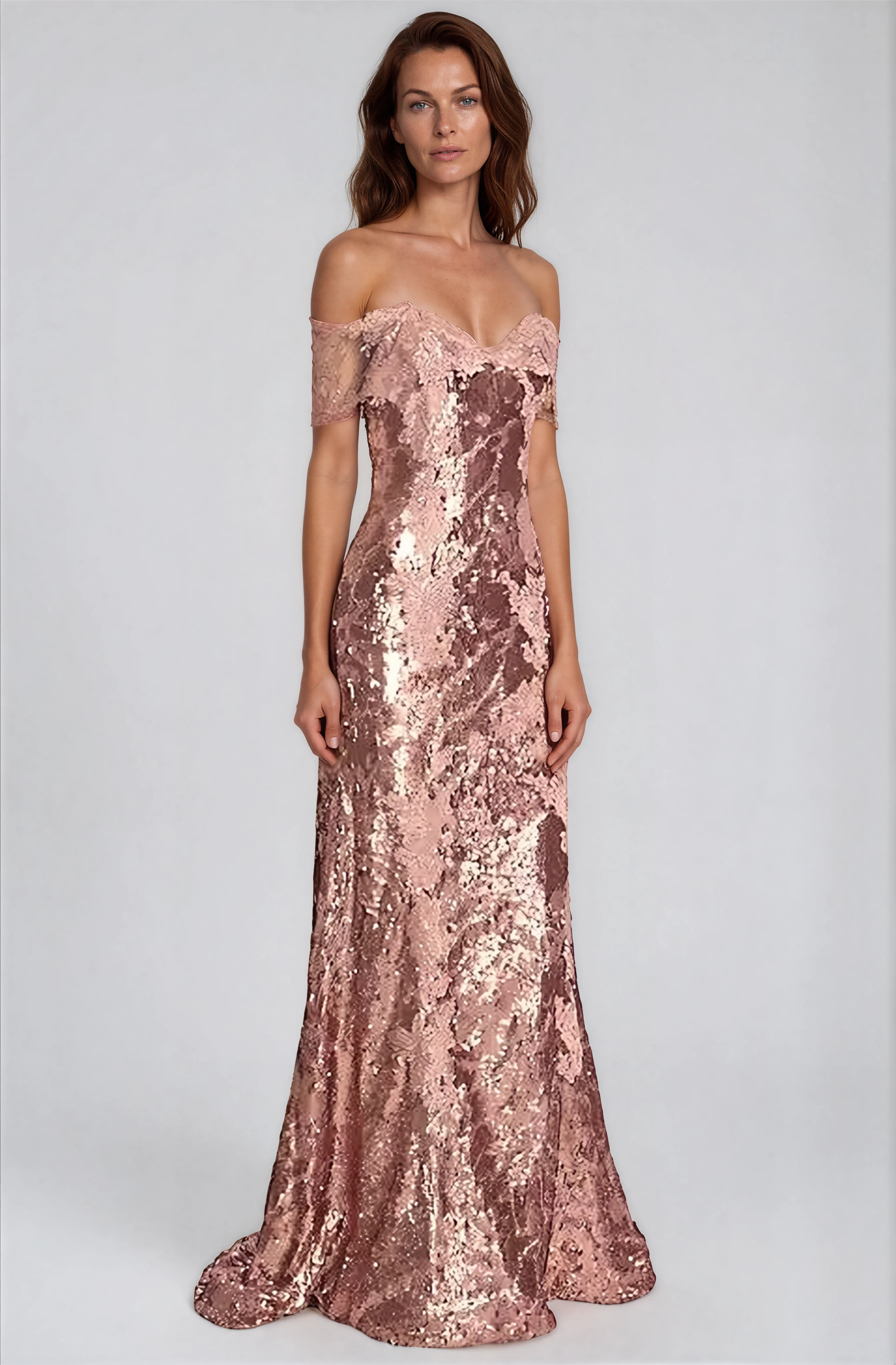 Off The Shoulder Sequin Gown Gown Rene Ruiz Collection