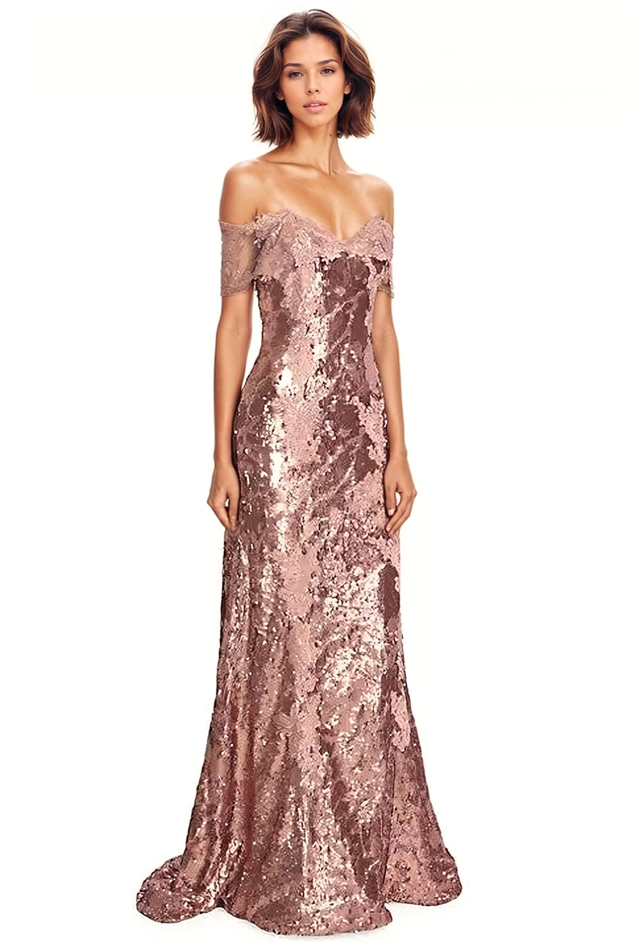 Off The Shoulder Sequin Gown Gown Rene Ruiz Collection