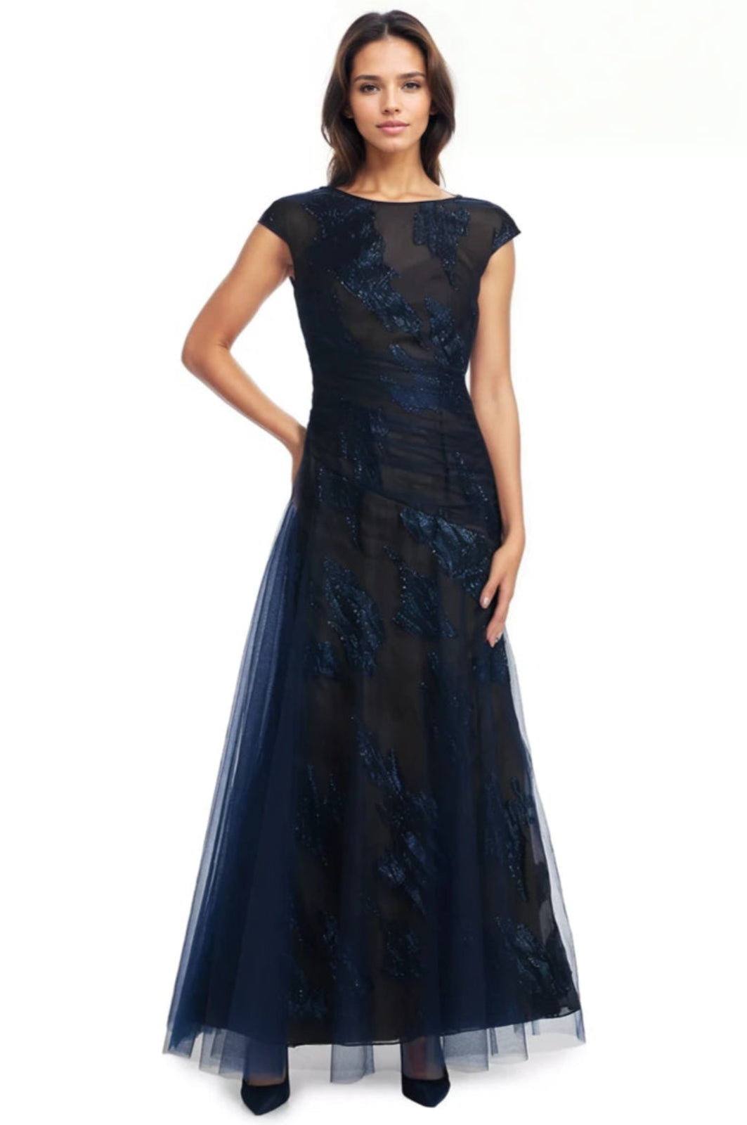 Cap Sleeve Illusion Fil Coupe Gown Gown Rene Ruiz Collection