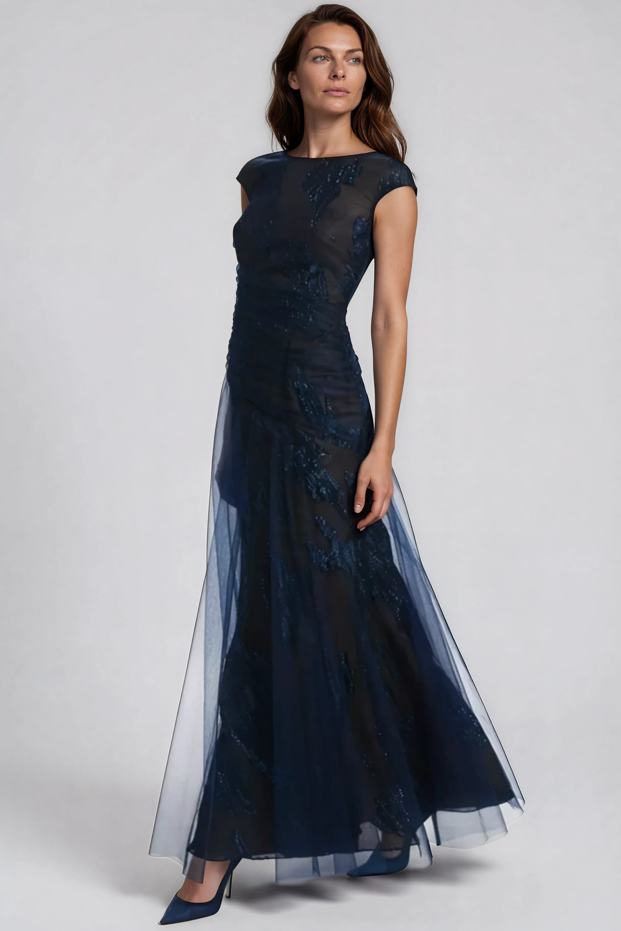 Cap Sleeve Illusion Fil Coupe Gown