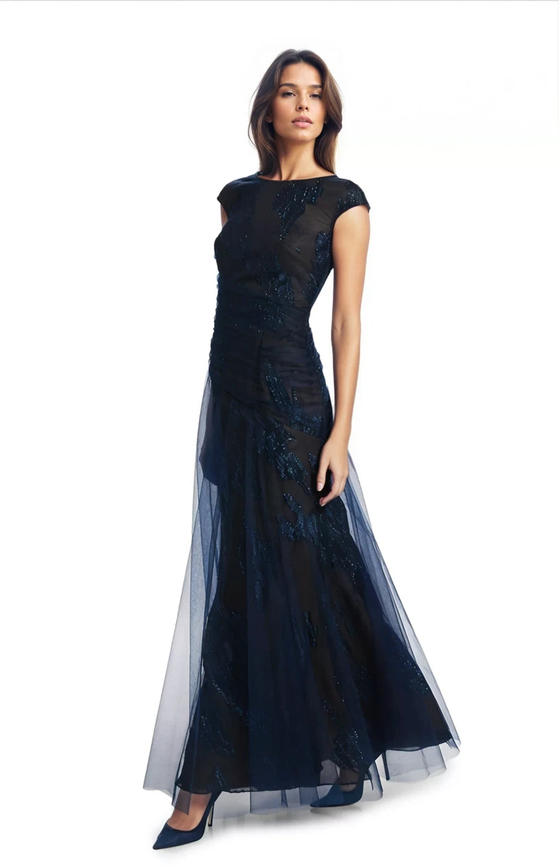 Cap Sleeve Illusion Fil Coupe Gown Gown Rene Ruiz Collection