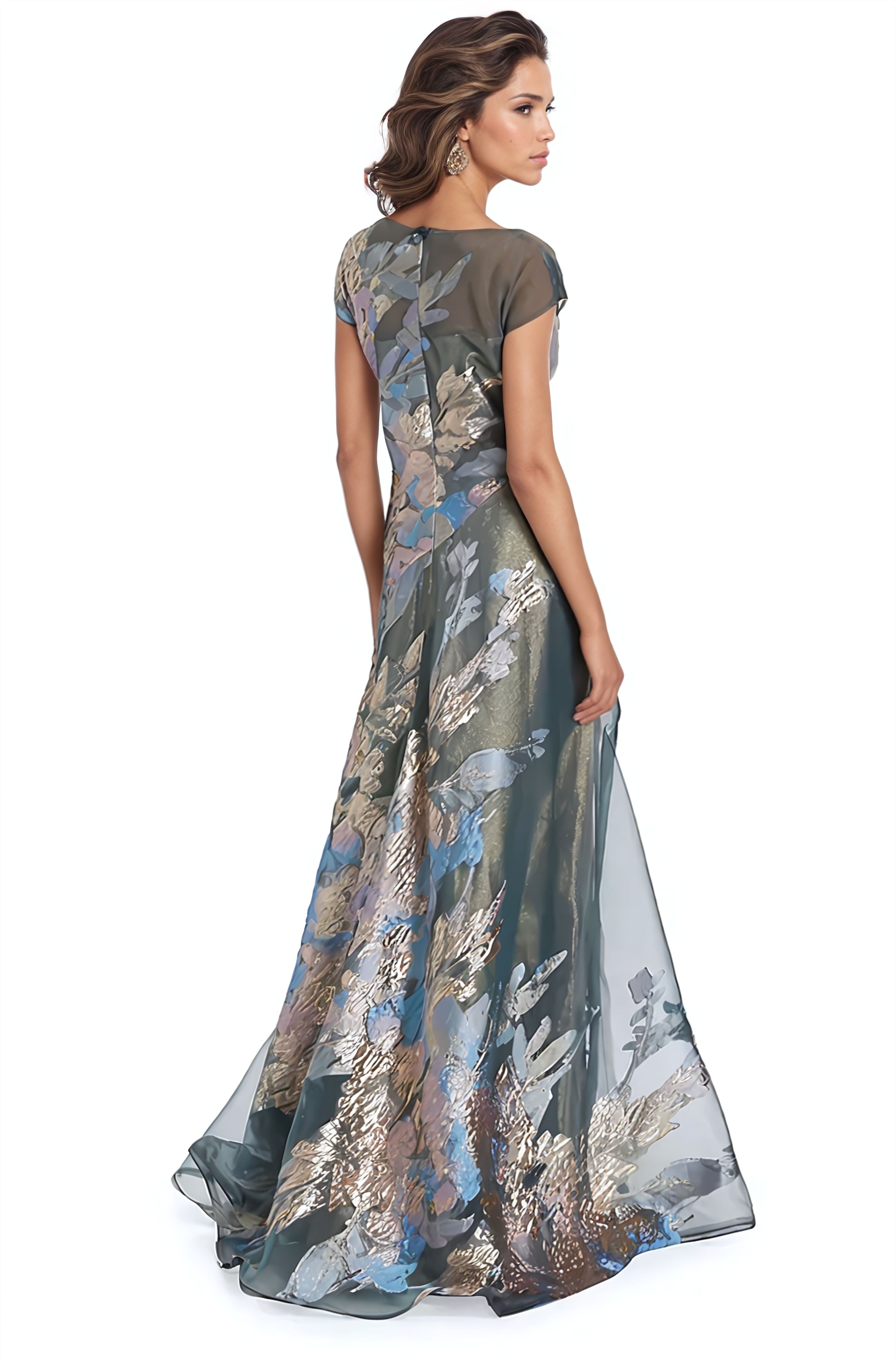 Cap Sleeve Illusion Fil Coupe Gown Gown Rene Ruiz Collection