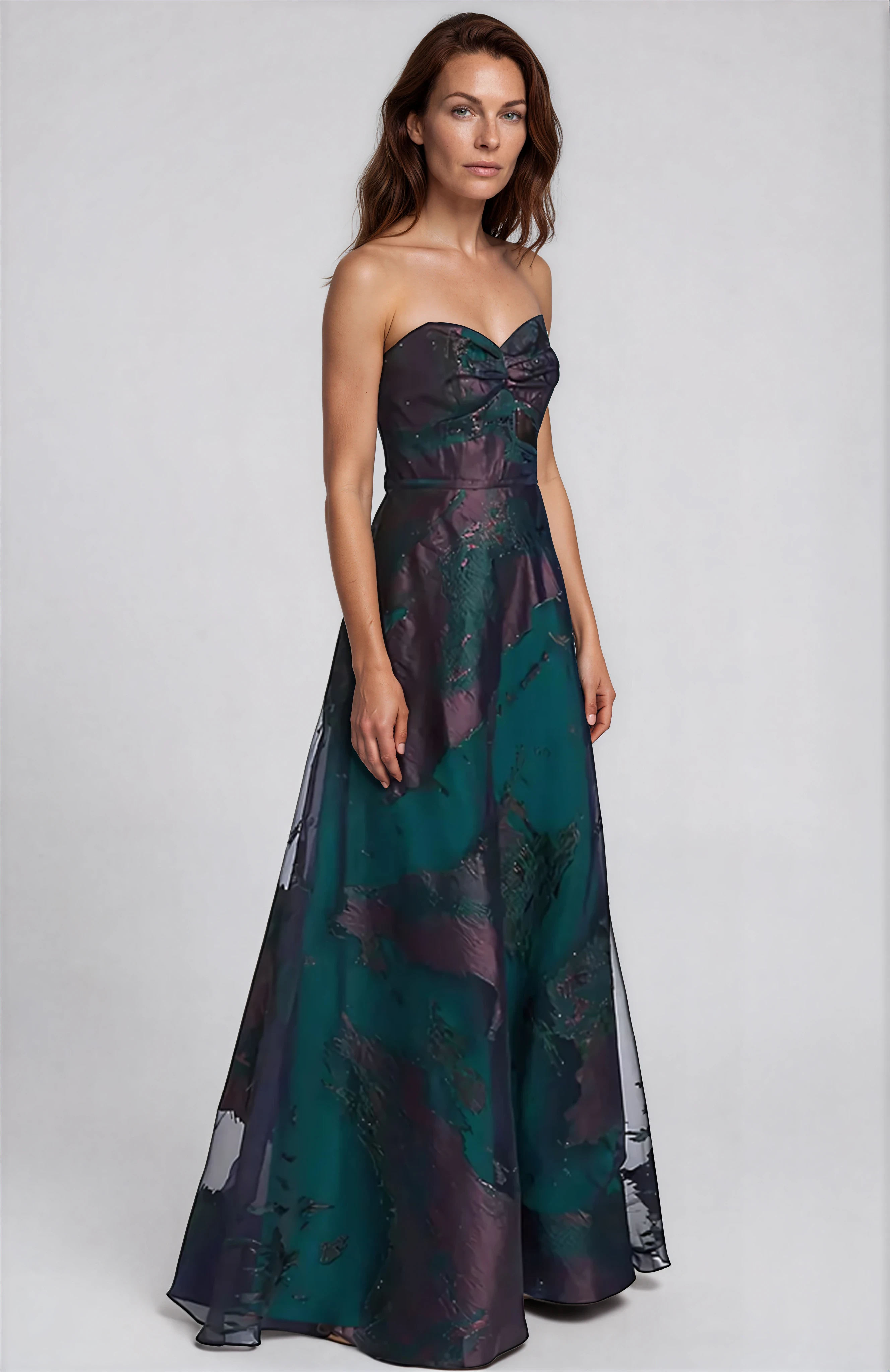 Strapless Sweetheart Satin Burn Out A-line Gown Gown Rene Ruiz Collection