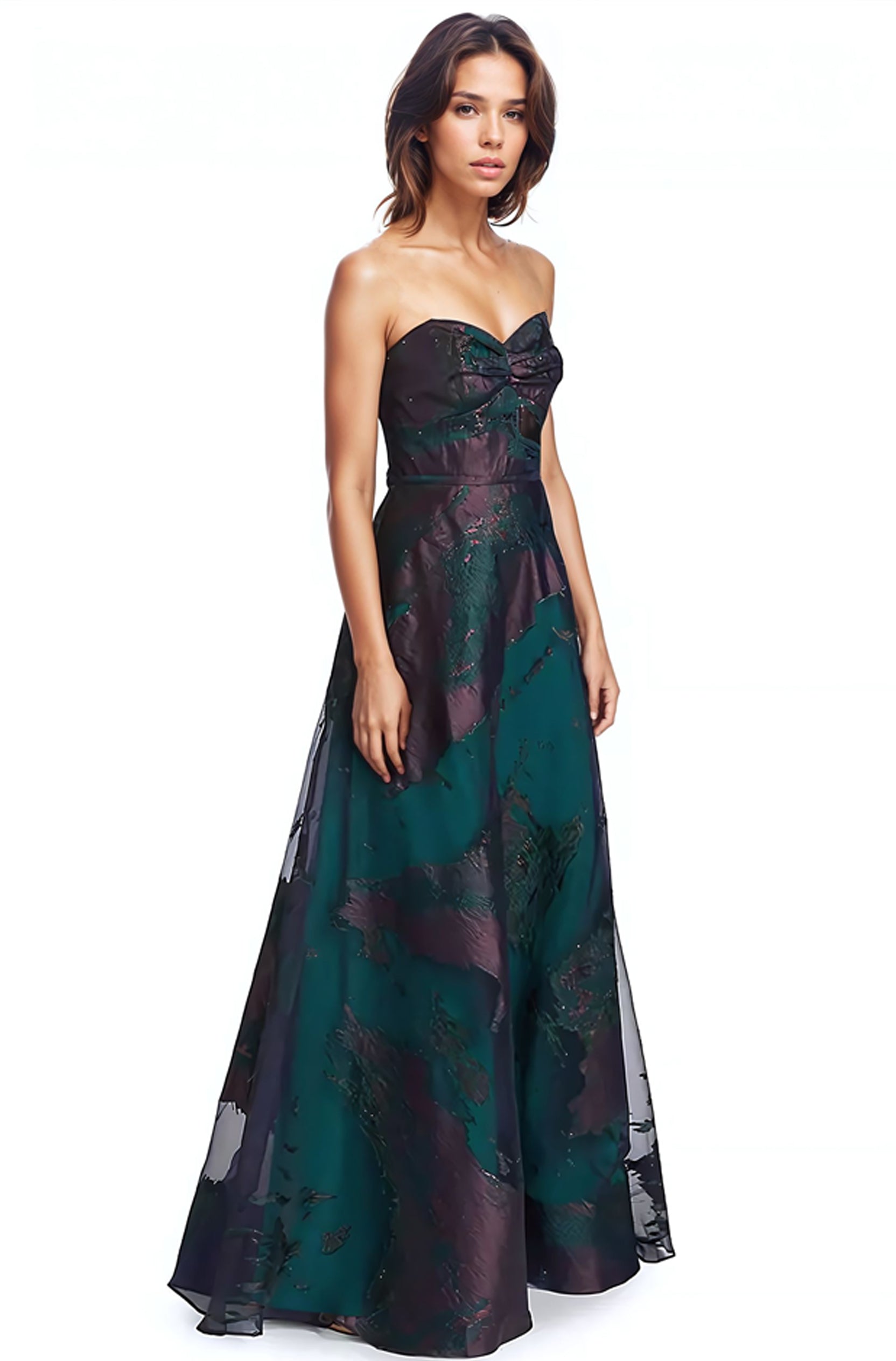 Strapless Sweetheart Satin Burn Out A-line Gown Gown Rene Ruiz Collection