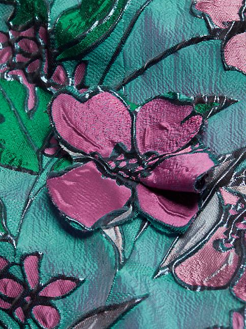 Strapless Floral Brocade Fit and Flare Gown With Floral Appliques Gown Rene Ruiz Collection