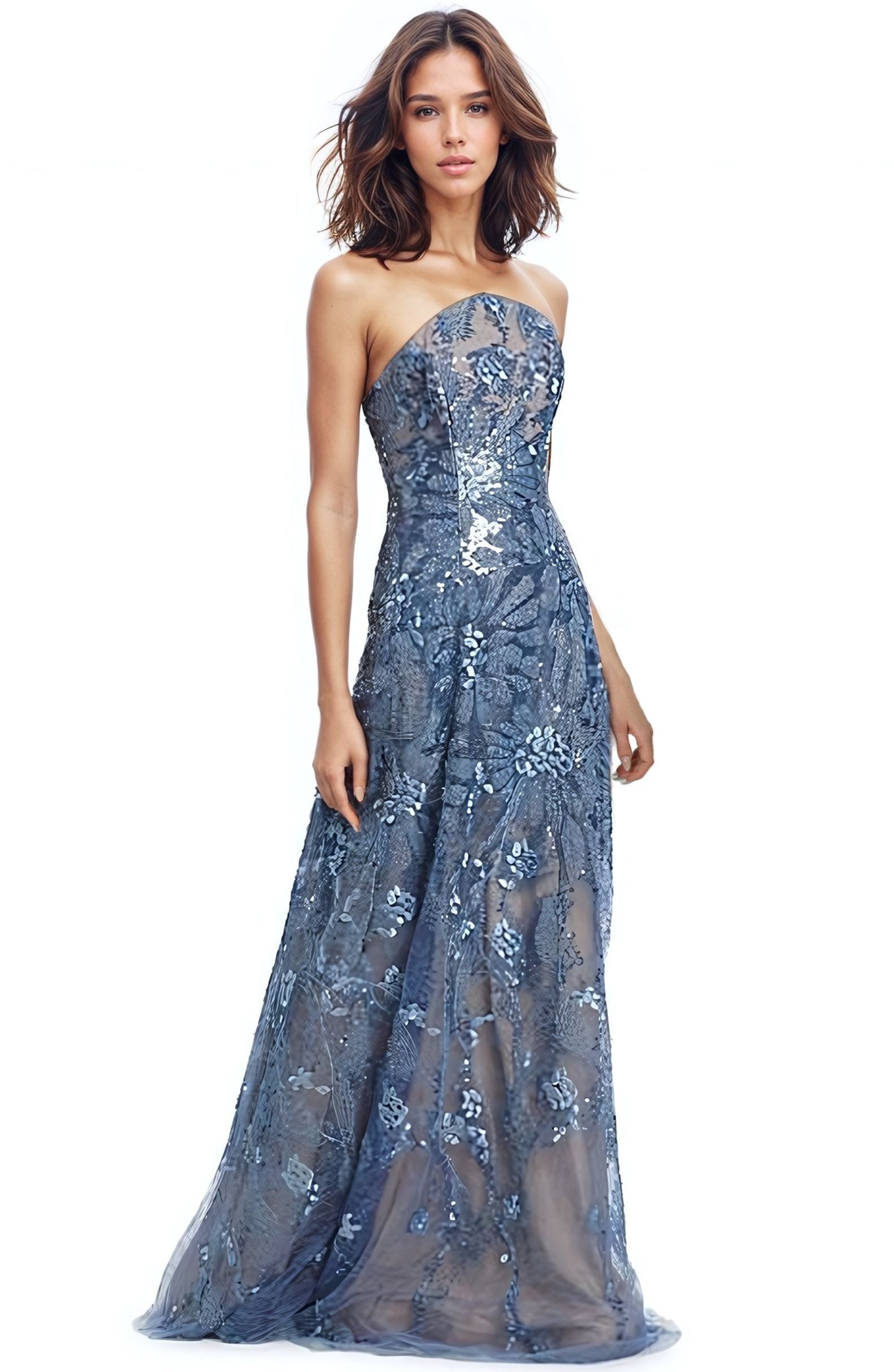 Floral Embroidered Strapless A-Line Gown (STORE STOCK MANHASSET,HALLANDALE) Gown Rene Ruiz Collection