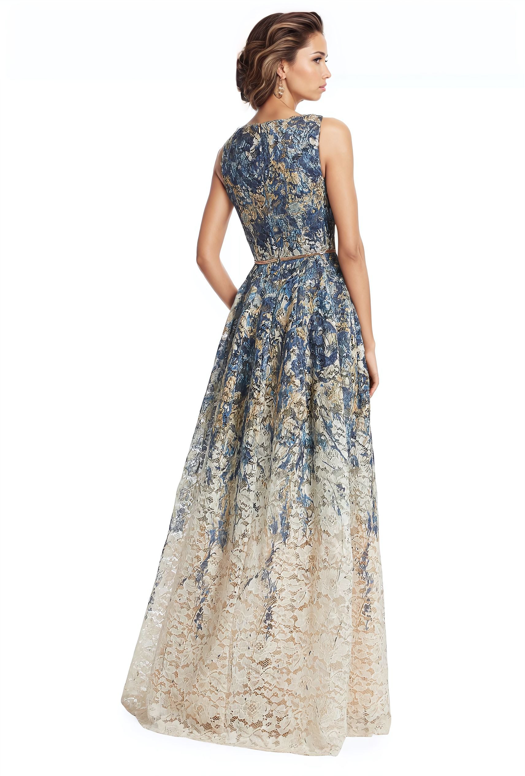 V-Neck Lace A-Line Gown Gown Rene Ruiz Collection