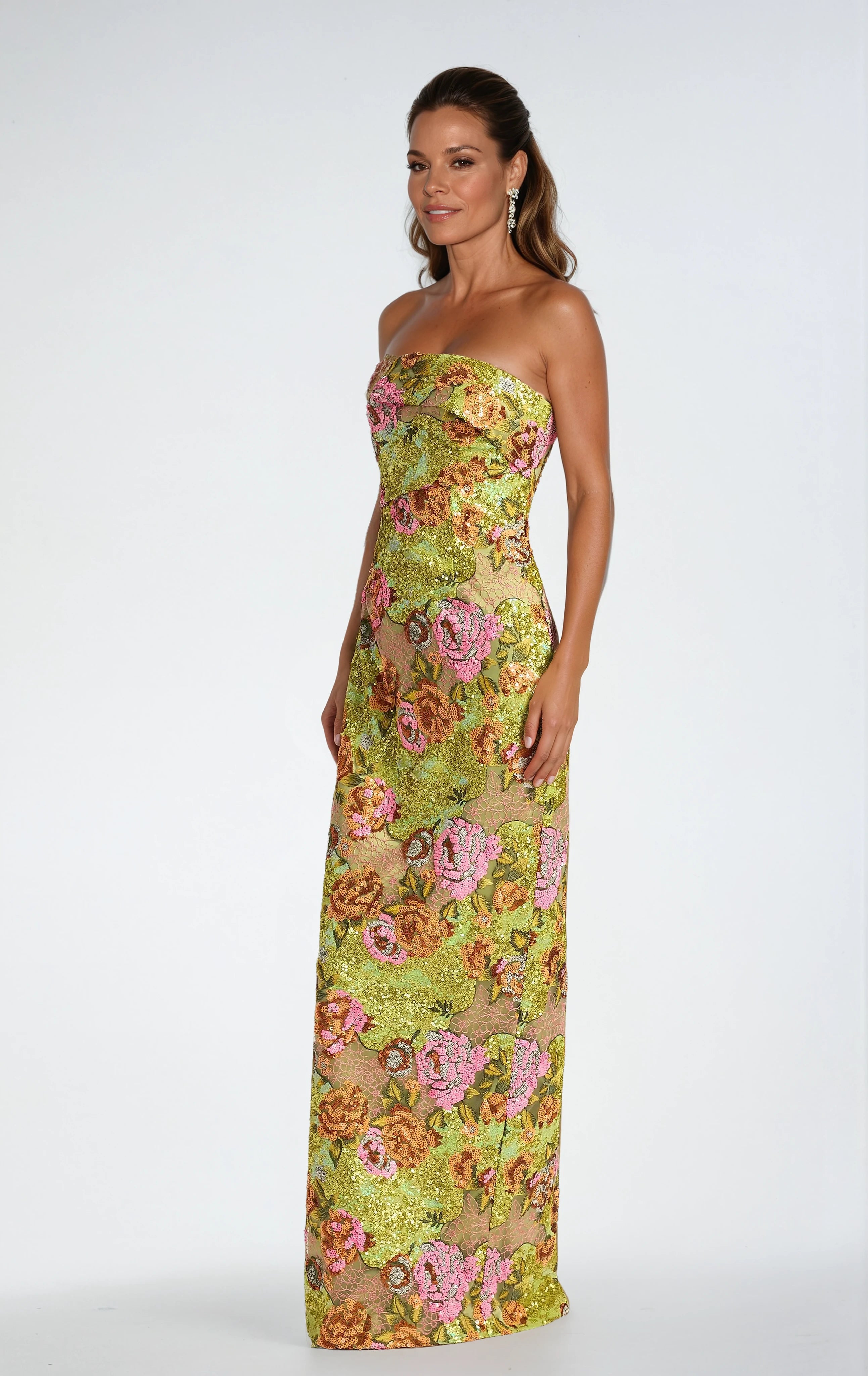 Sequin Strapless Column Gown