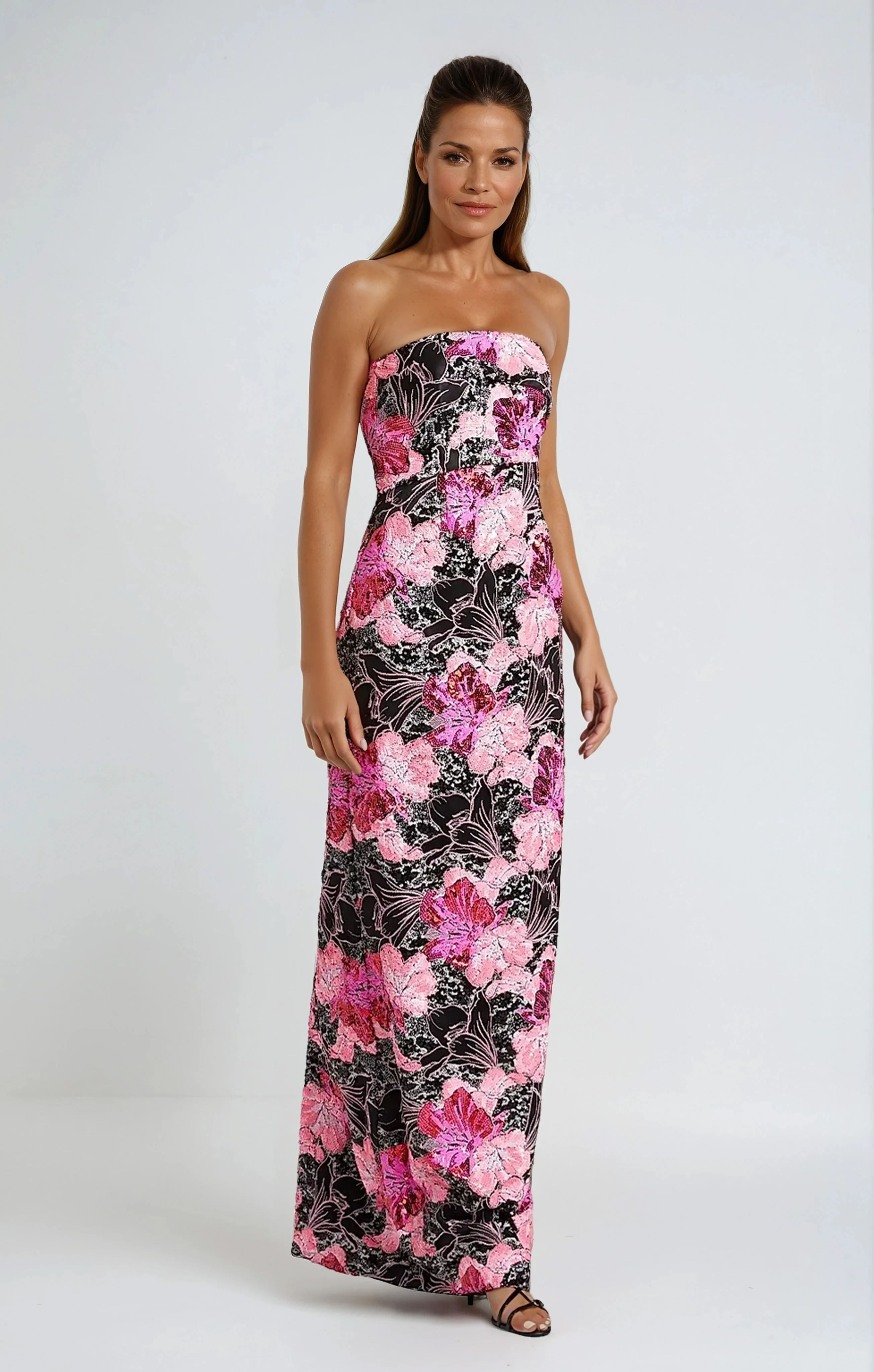 Sequin Strapless Column Gown