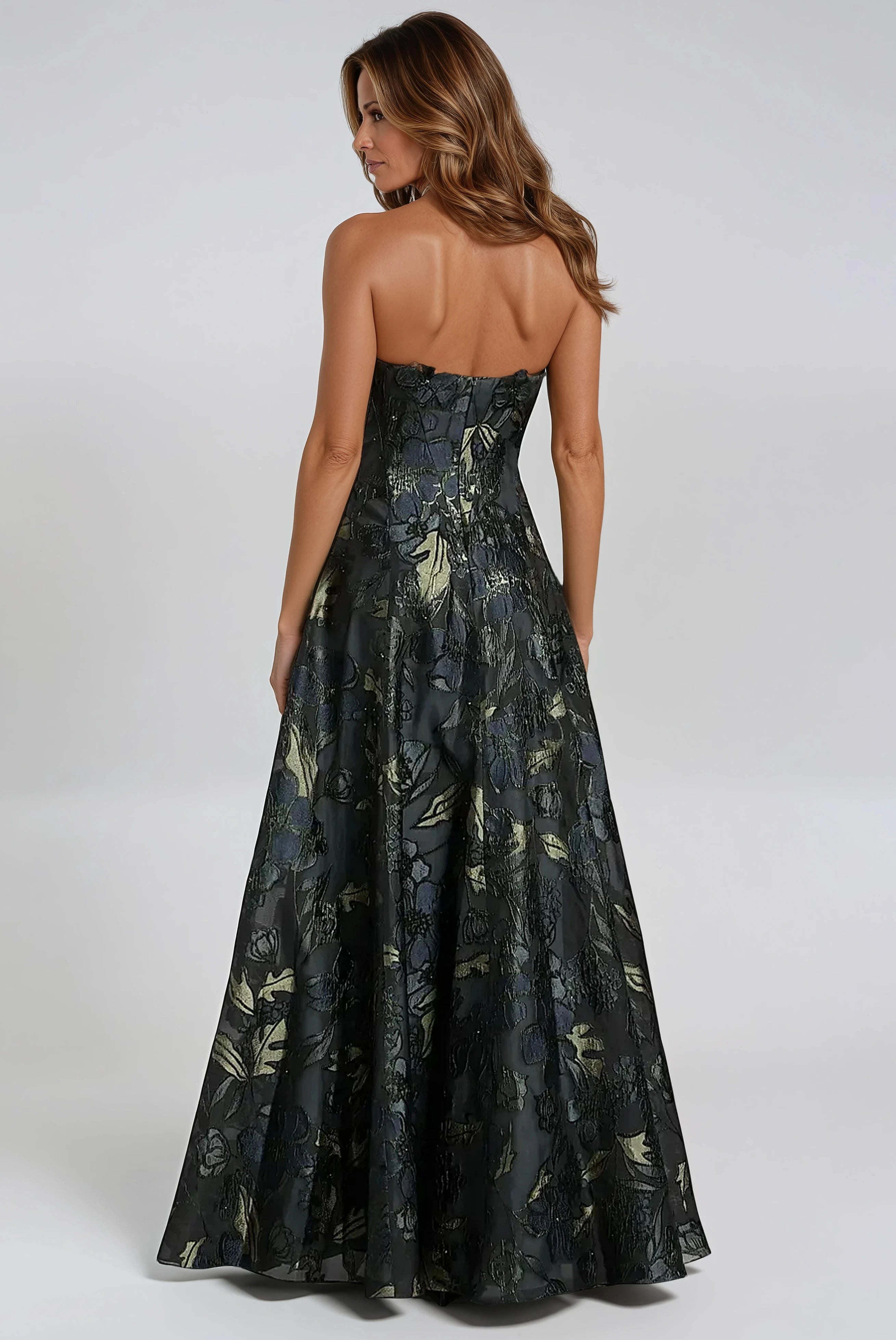 Floral-Appliqué Brocade Sweetheart Gown Gown Rene Ruiz Collection