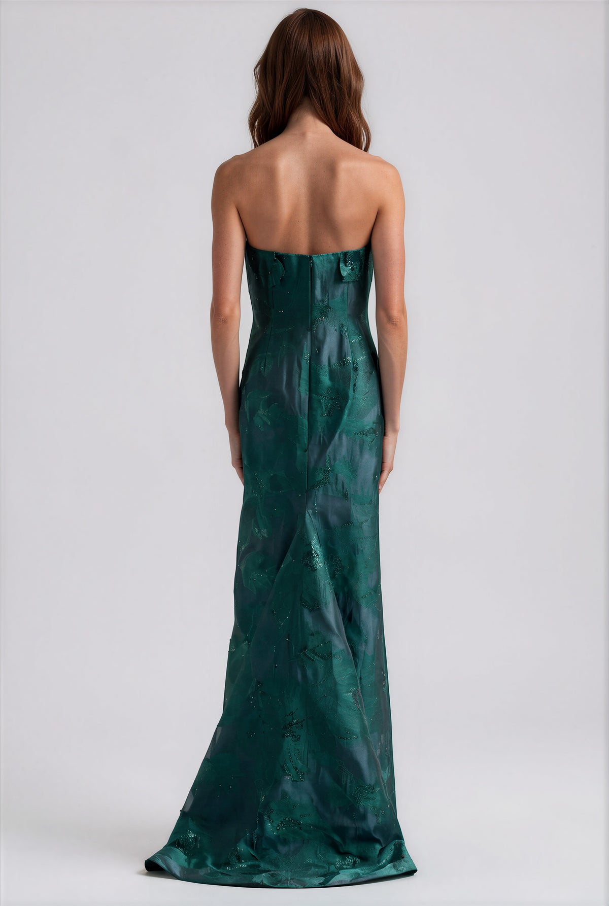 Strapless 3D Floral Appliqués Fil Coupé Column Gown Gown Rene Ruiz Collection