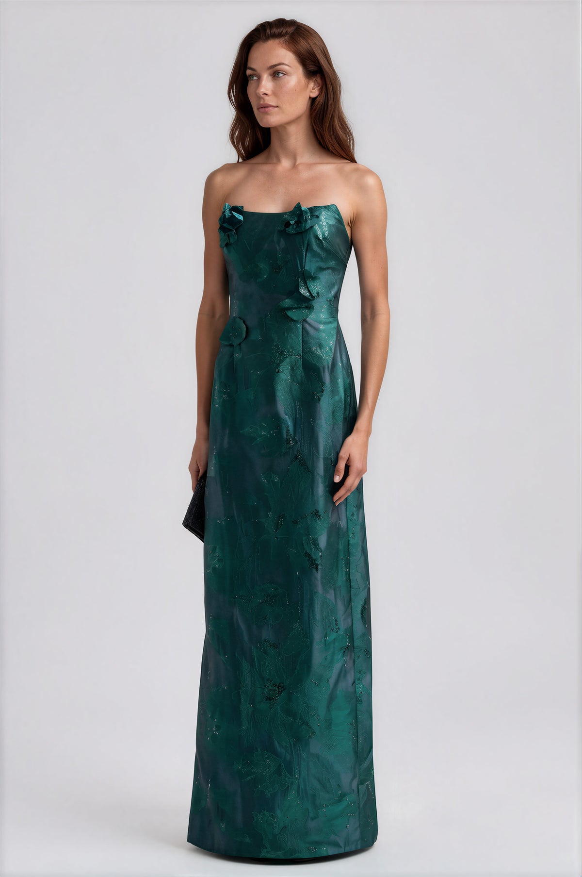Strapless 3D Floral Appliqués Fil Coupé Column Gown Gown Rene Ruiz Collection