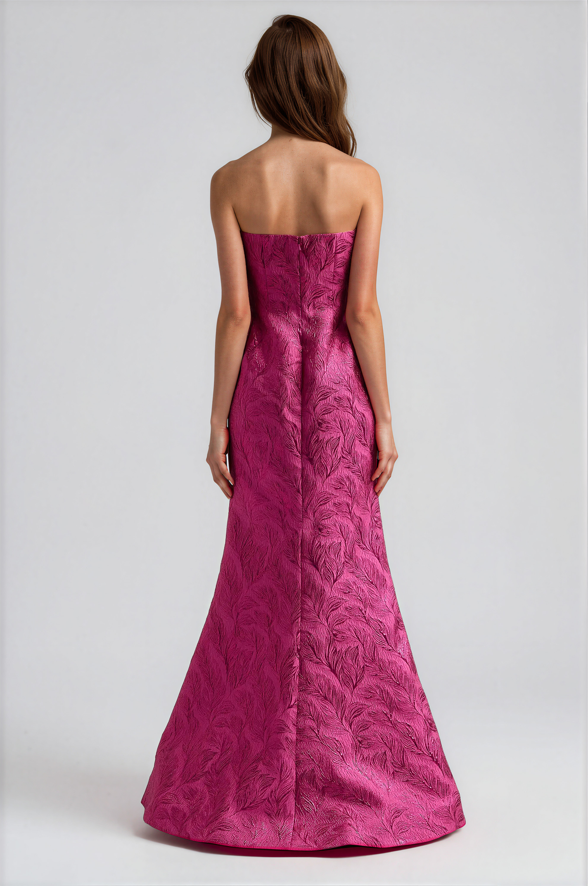 Strapless 3D Floral Textured Crepe Fit and Flare Gown Gown Rene Ruiz Collection
