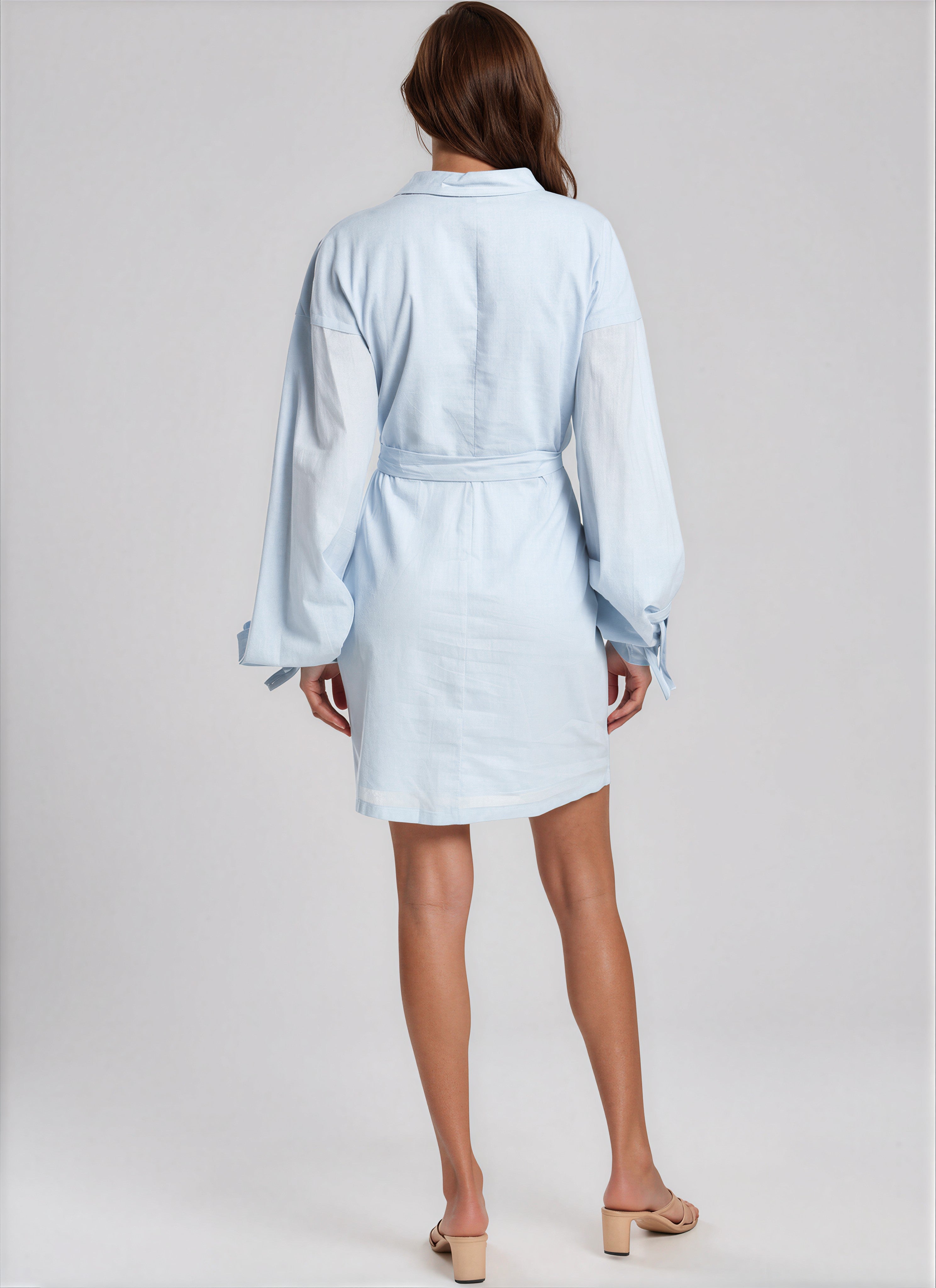 Cotton Shirt Mini Dress with Waist Tie Cocktail Rene Ruiz Collection