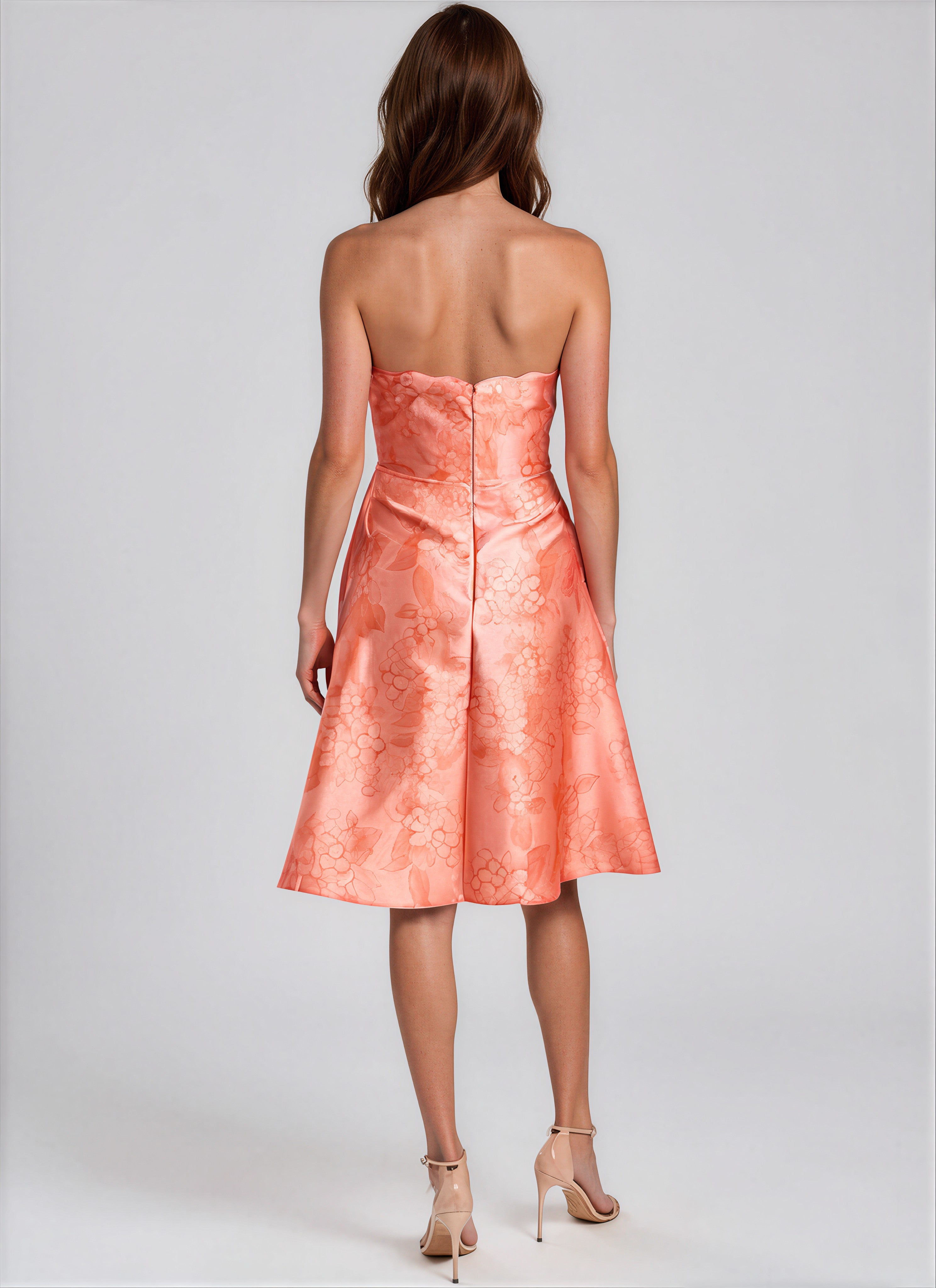 Scalloped Neckline Floral A-line Cocktail Cocktail Rene Ruiz Collection