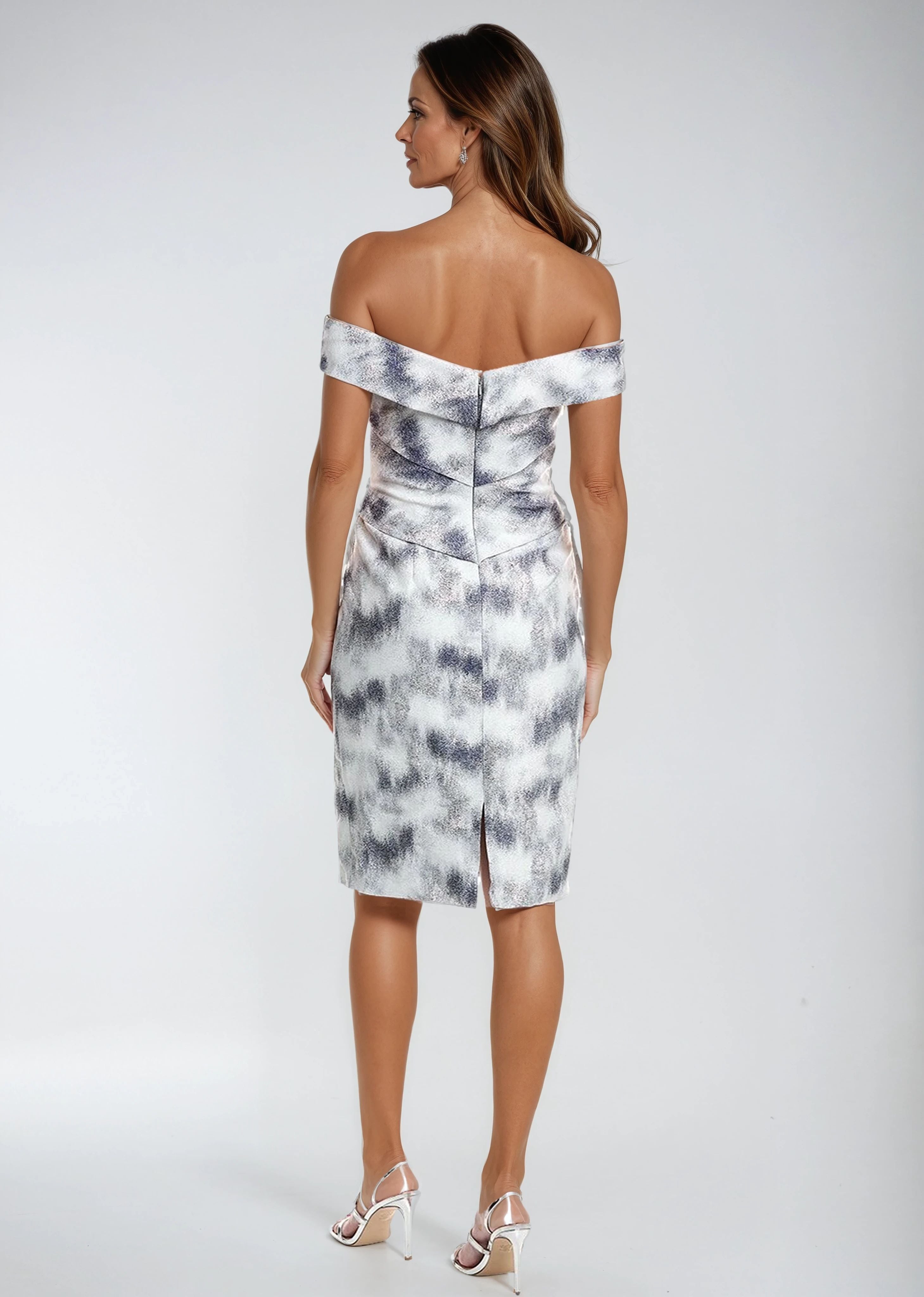 Off The Shoulder Jacquard Sheath Cocktail Cocktail Rene Ruiz Collection