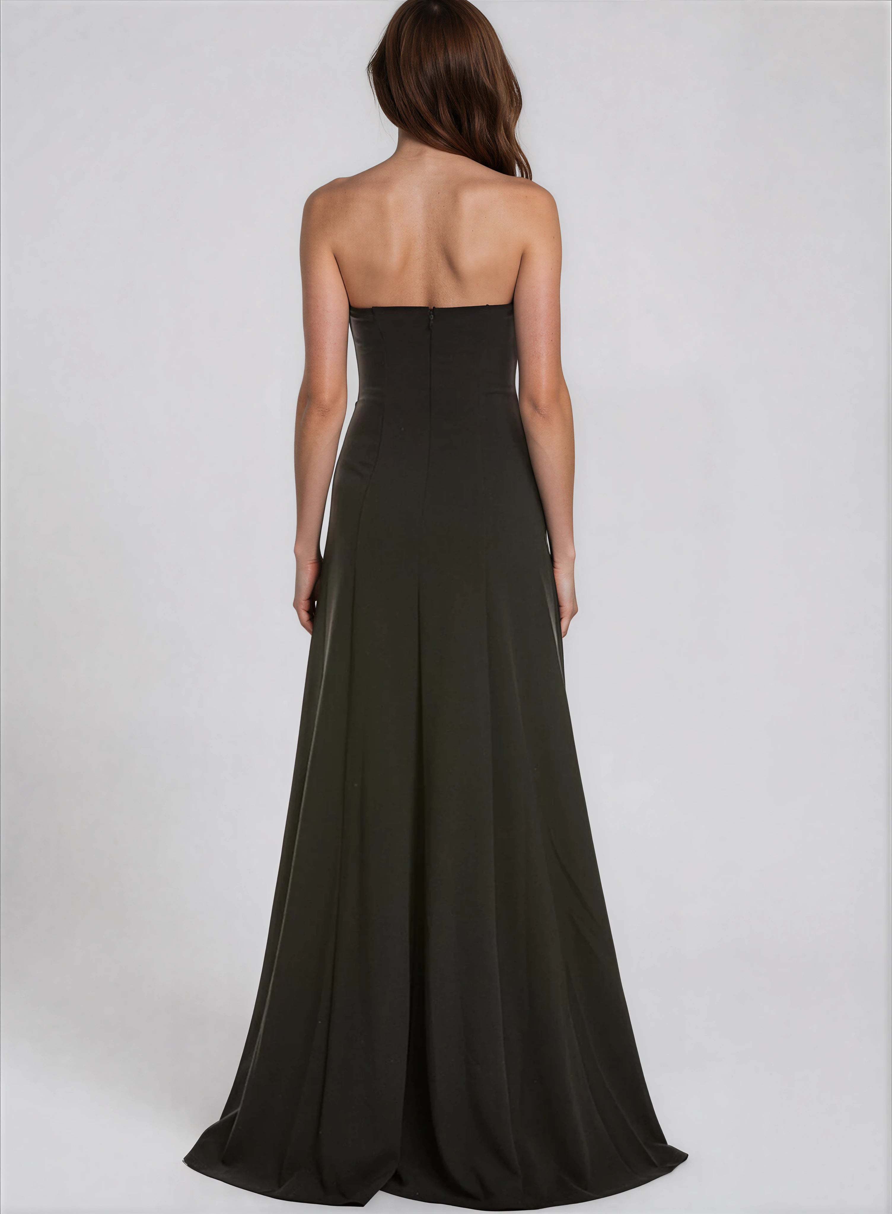 Strapless Sequin Floral Appliqué Crepe Column Gown With Front Slit Gown Rene Ruiz Collection
