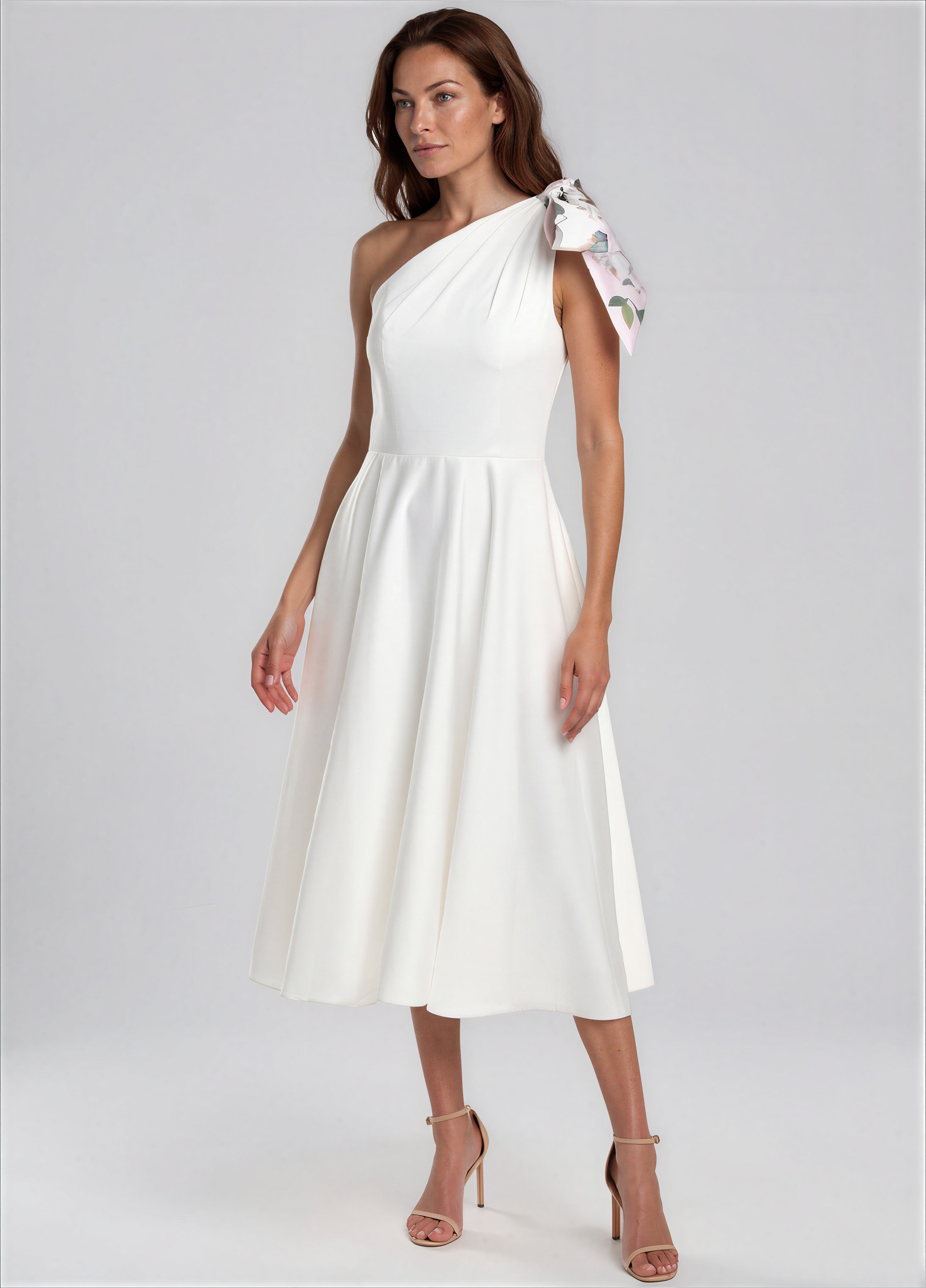 Asymmetrical Faille Flare Hem Midi Dress Gown Rene Ruiz Collection