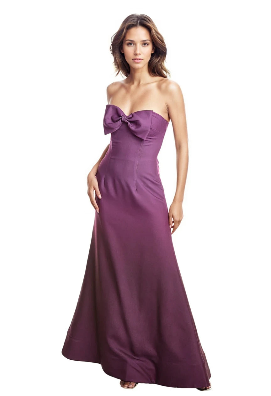 Strapless Fit and Flare with Bow Detail Gown Rene Ruiz Collection