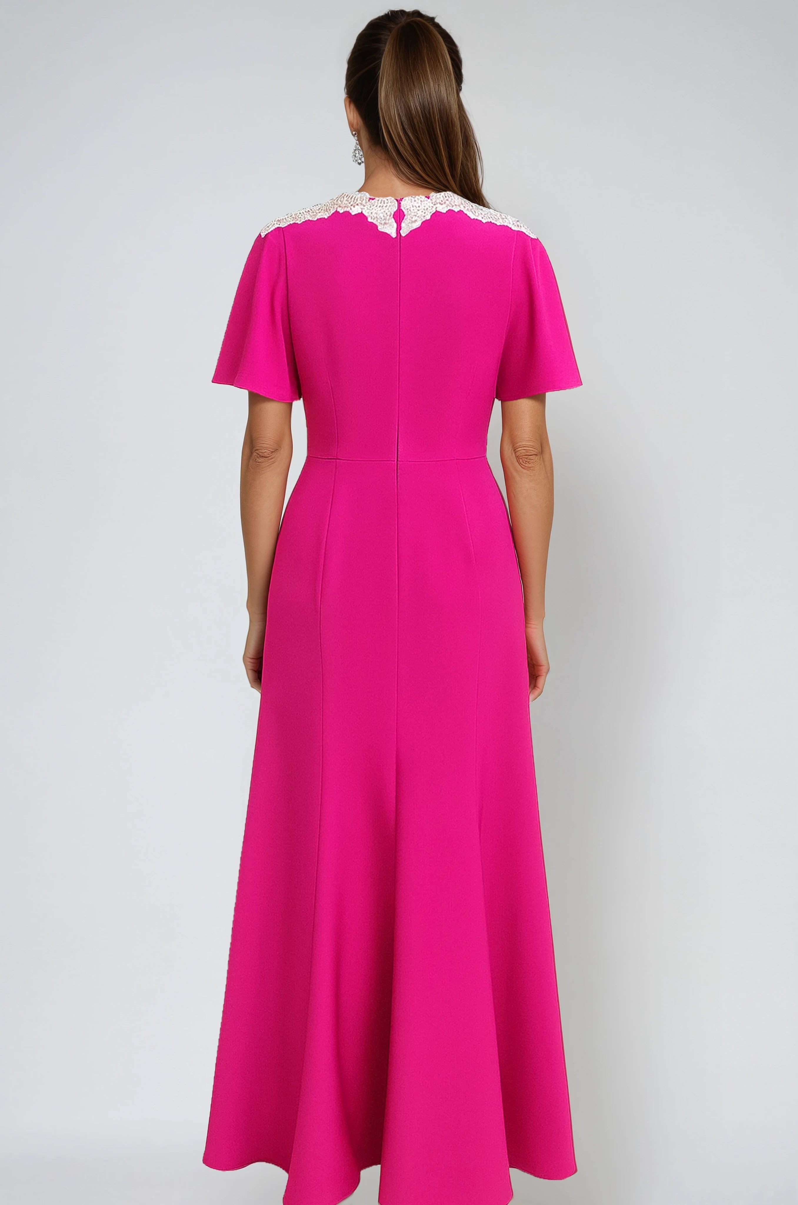 Crepe Flutter Sleeve Beaded Collar Gown Gown Rene Ruiz Collection