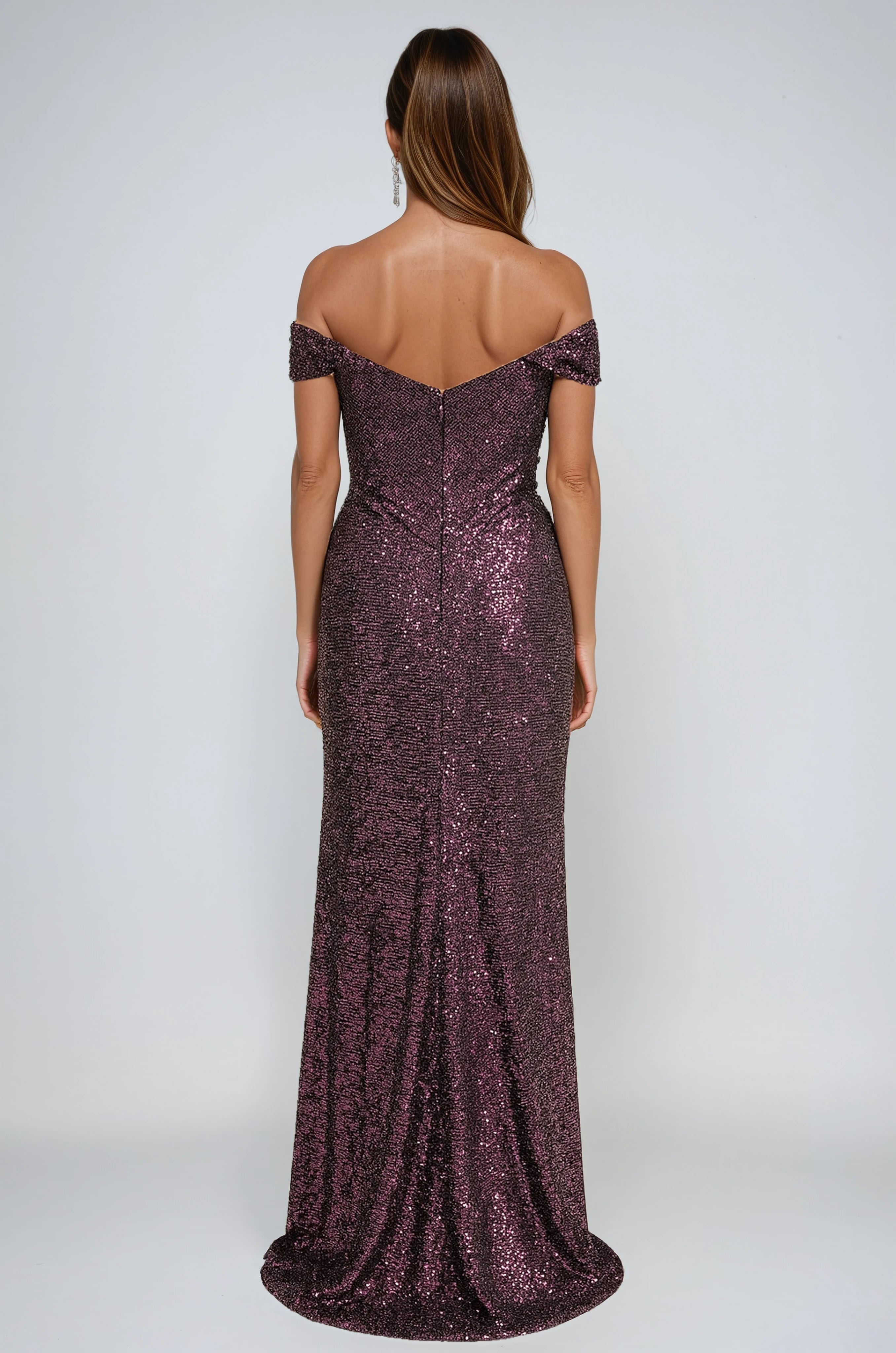 Off The Shoulder Sequin Gown Gown Rene Ruiz Collection