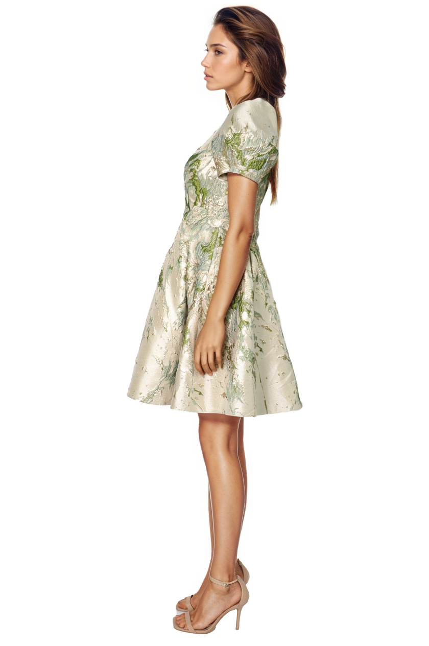 Puff Sleeve A-line Brocade Cocktail Rene Ruiz Collection