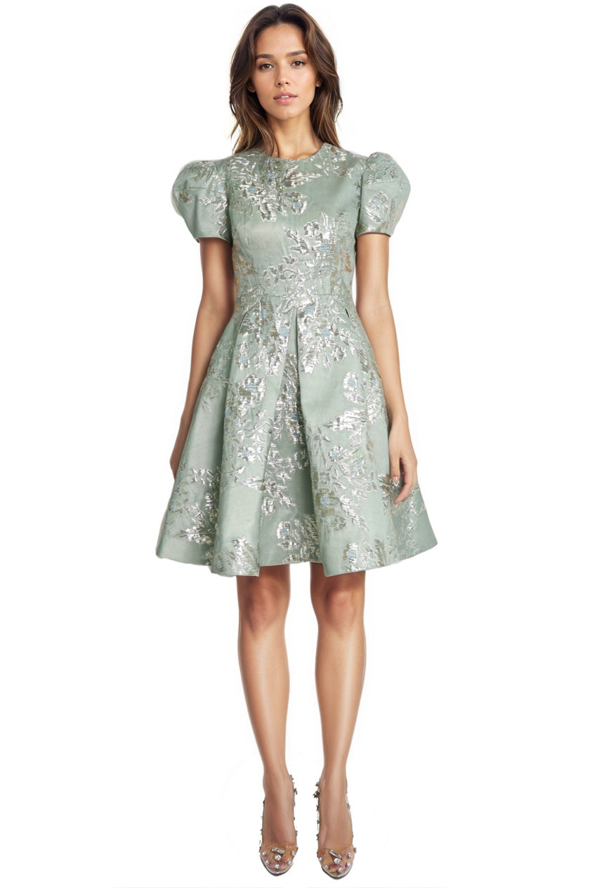 Puff Sleeve A-line Brocade Cocktail Cocktail Rene Ruiz Collection
