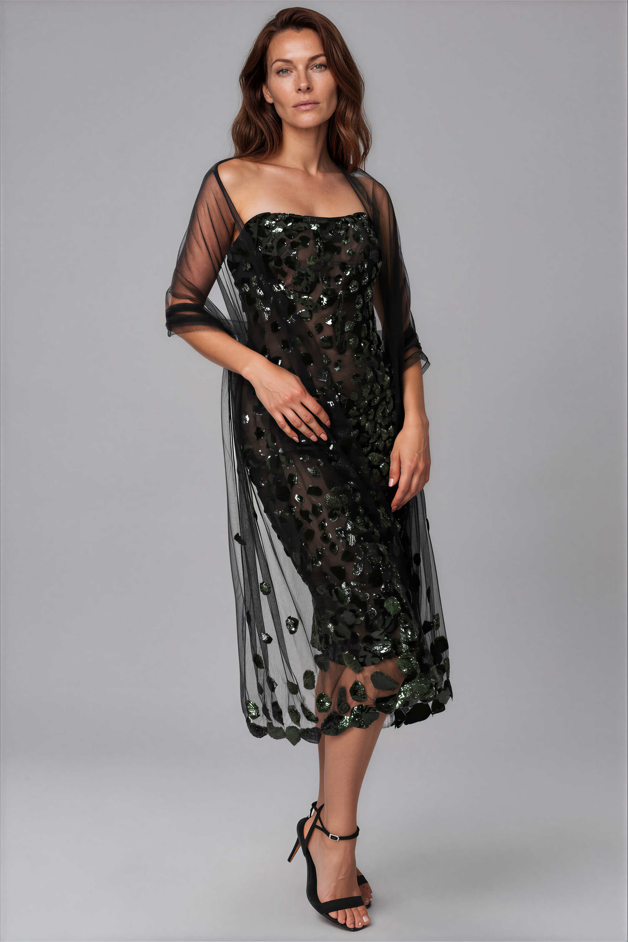 Embroidered Tulle Shawl Accessory Rene Ruiz Collection Green