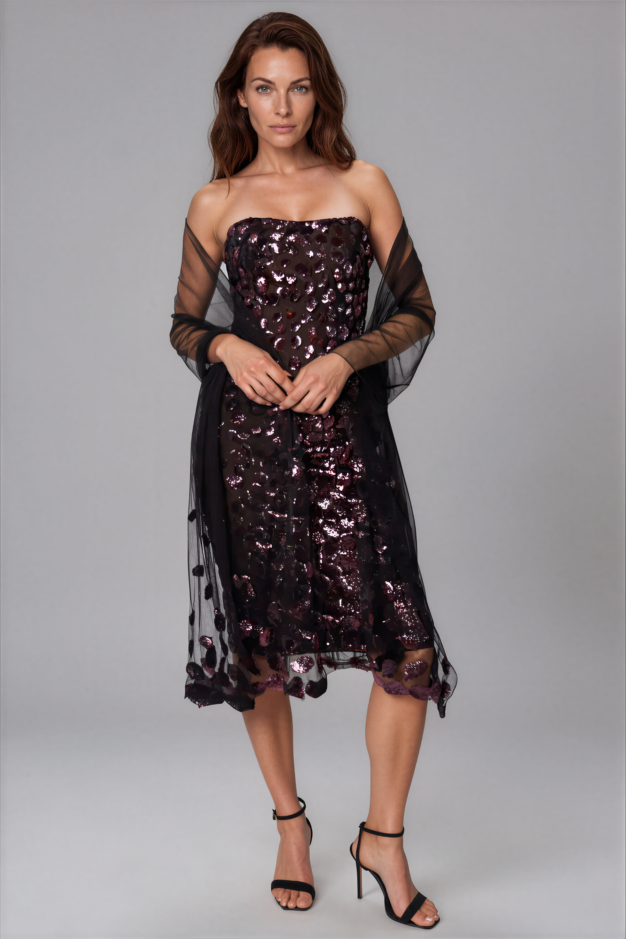 Embroidered Tulle Shawl Accessory Rene Ruiz Collection Purple