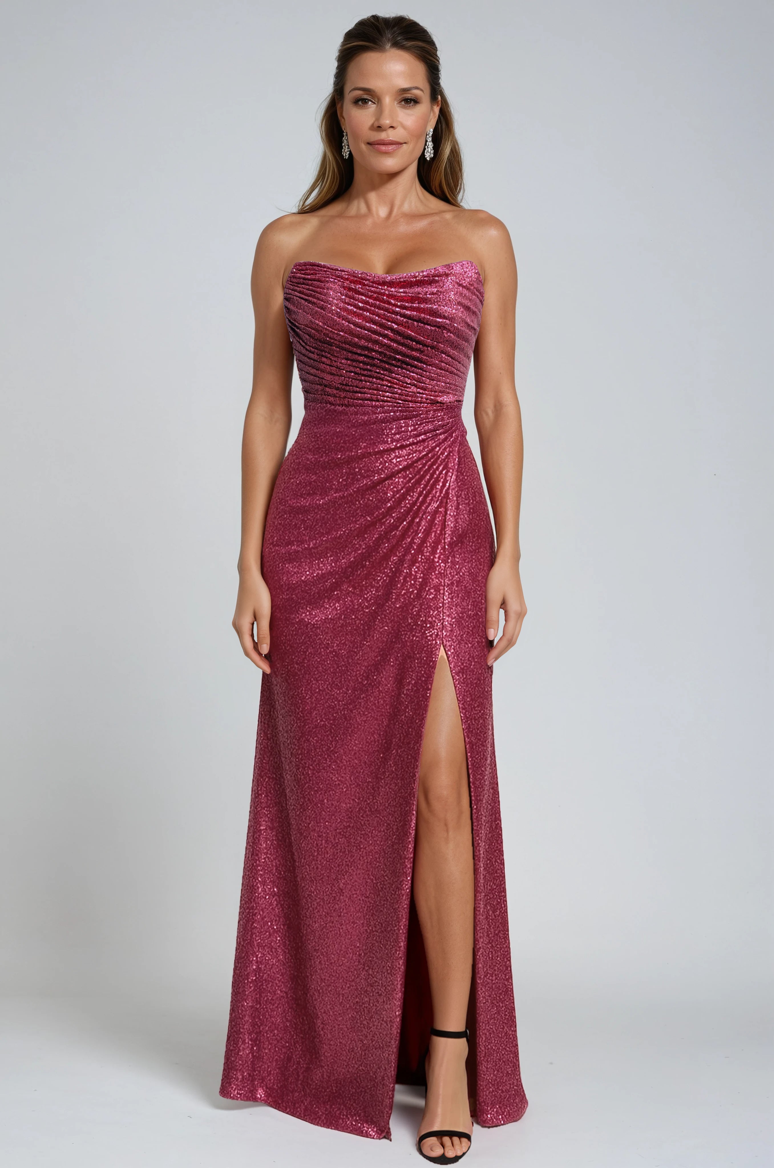 Strapless Sweetheart Sequin Fit And Flare Gown Gown Rene Ruiz Collection