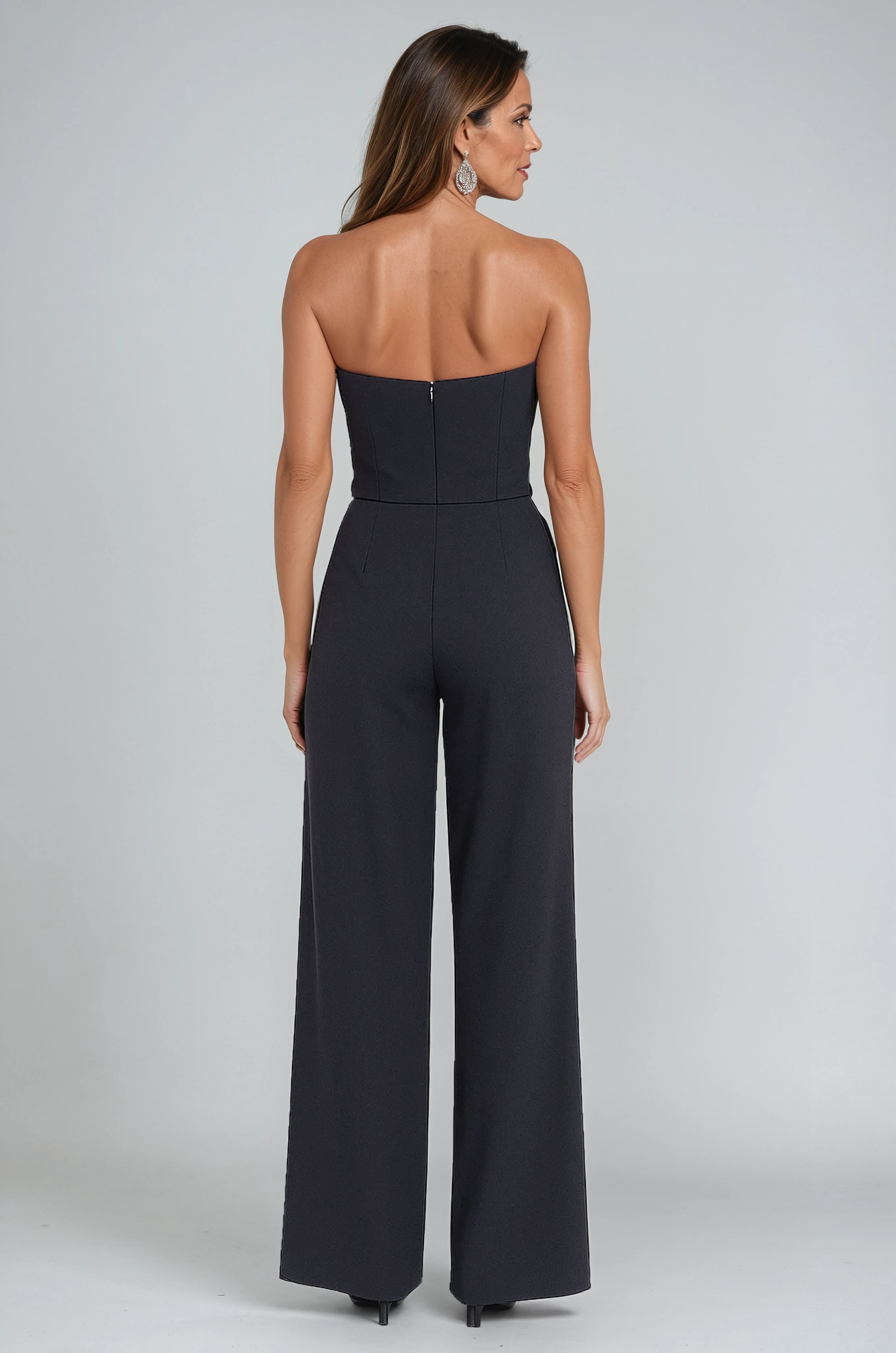 Strapless Pleated Crepe Jumpsuit Jumpsuit Rene Ruiz Collection