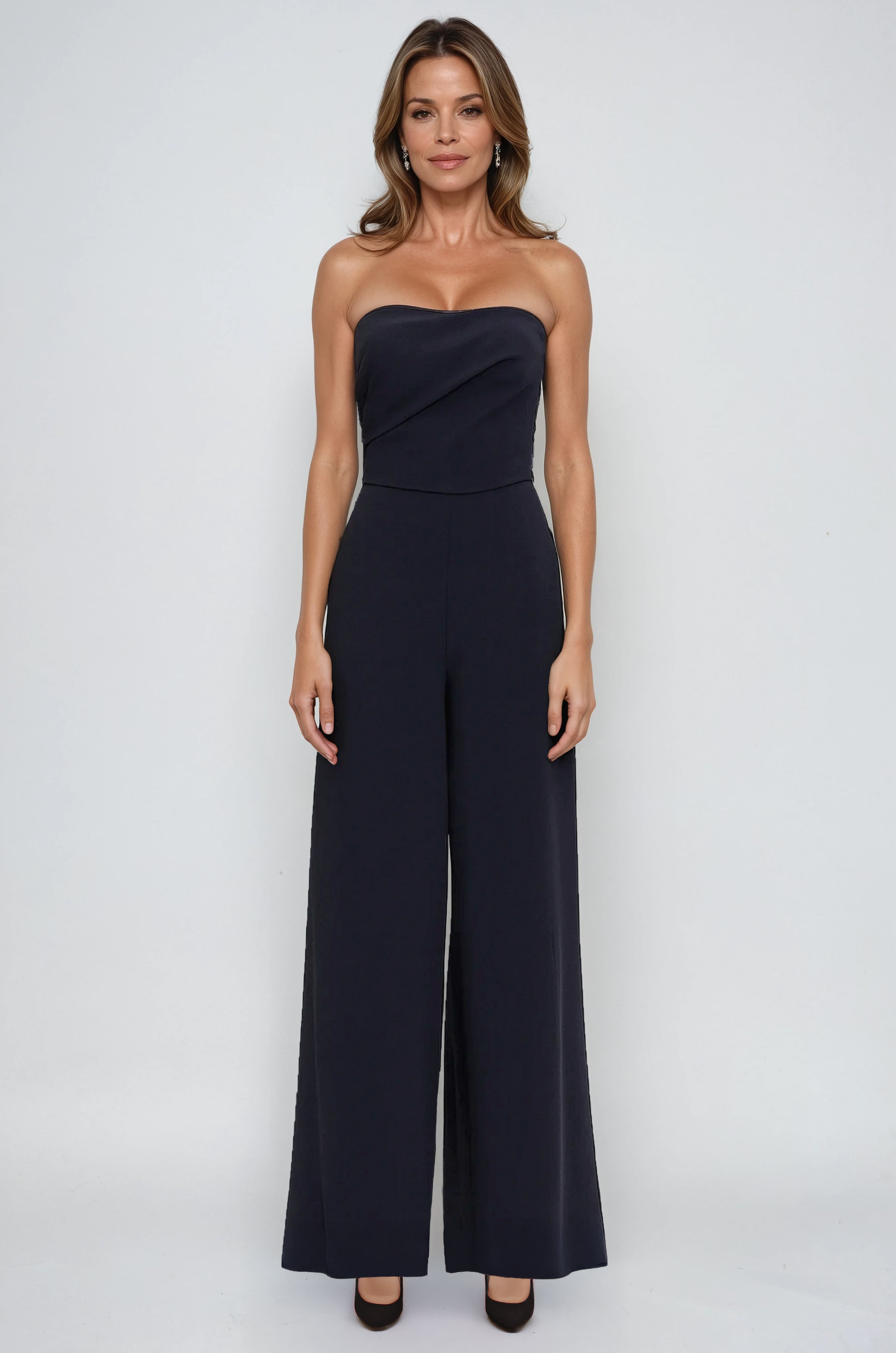 Strapless Pleated Crepe Jumpsuit Jumpsuit Rene Ruiz Collection