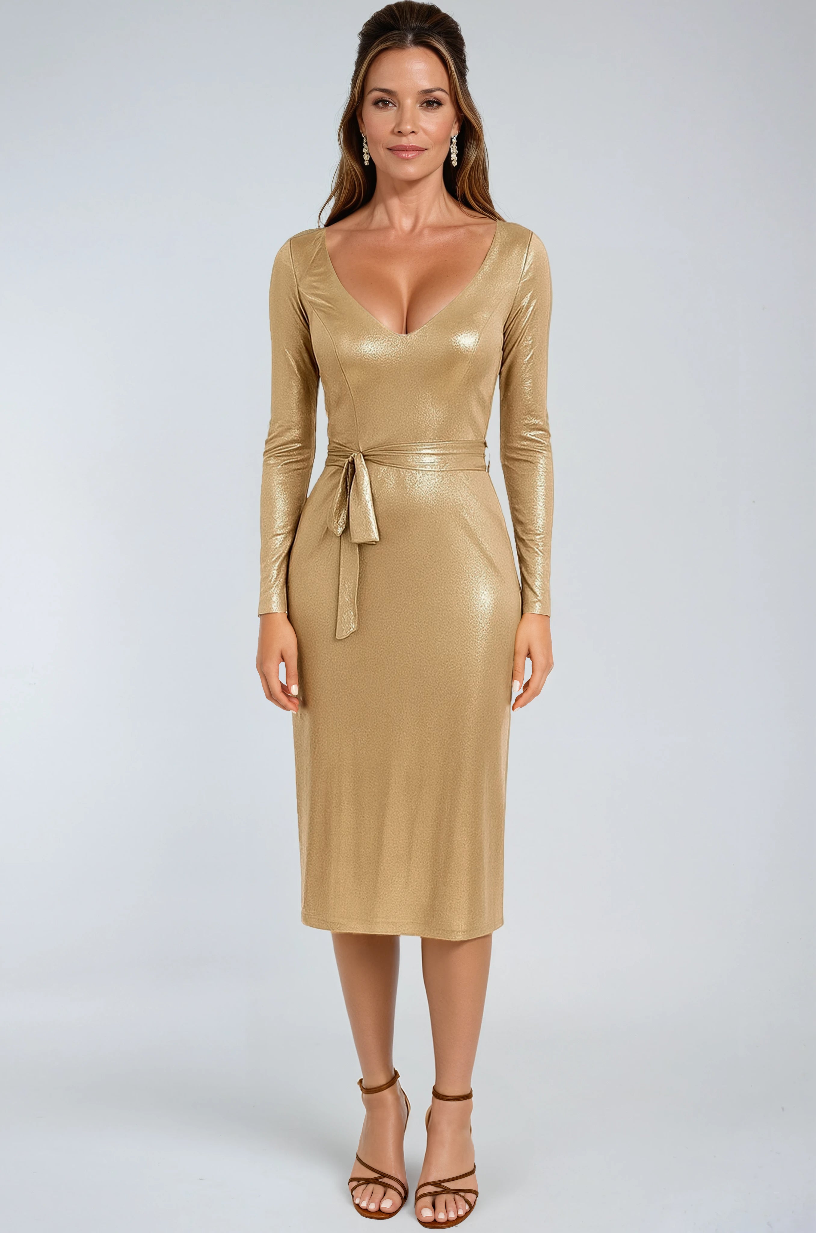 V-Neck Long Sleeve Scuba Cocktail Dress Cocktail Rene Ruiz Collection