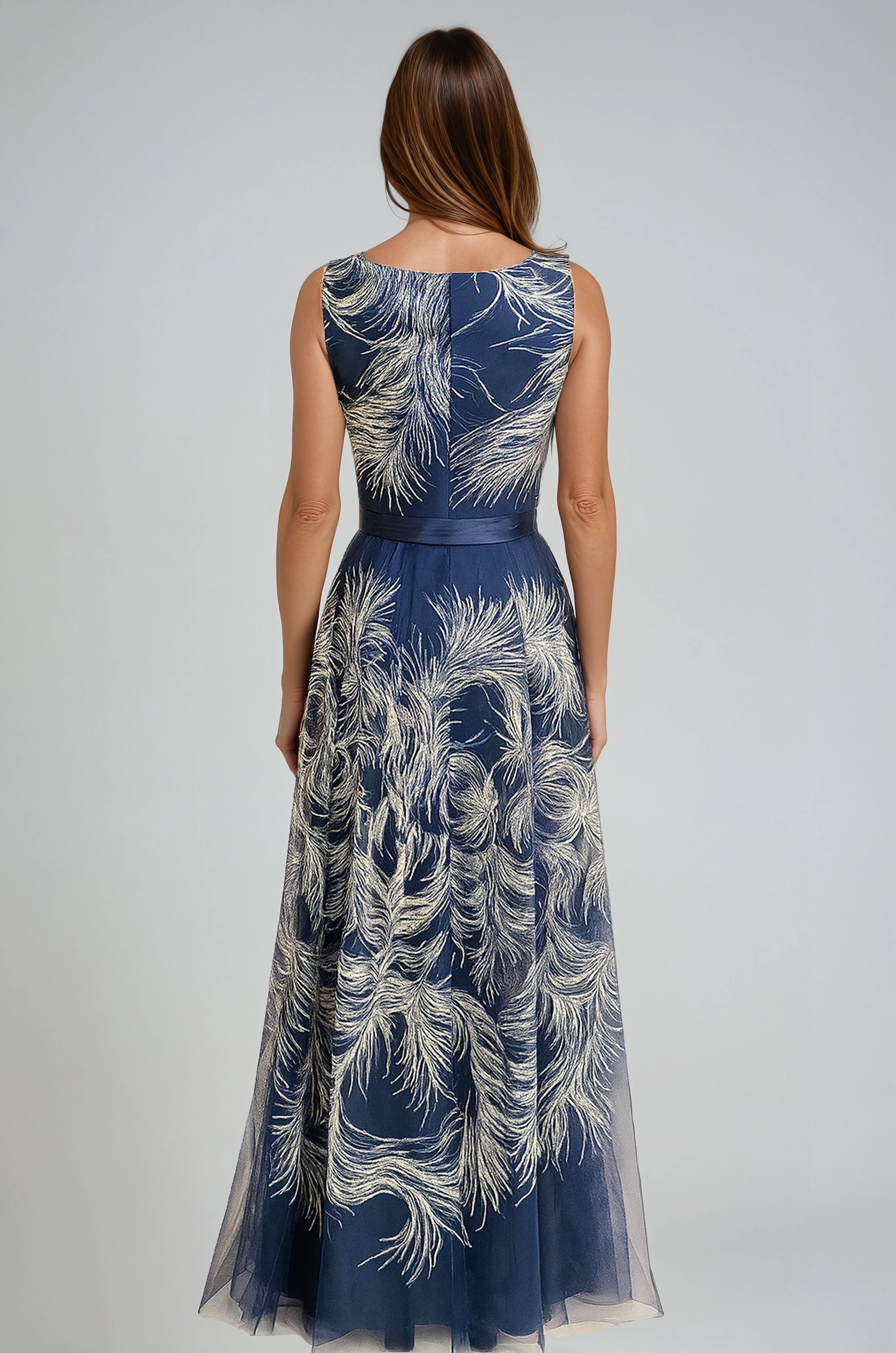 Sequin Embroidered Tulle V-Neck A-Line Gown Gown Rene Ruiz Collection