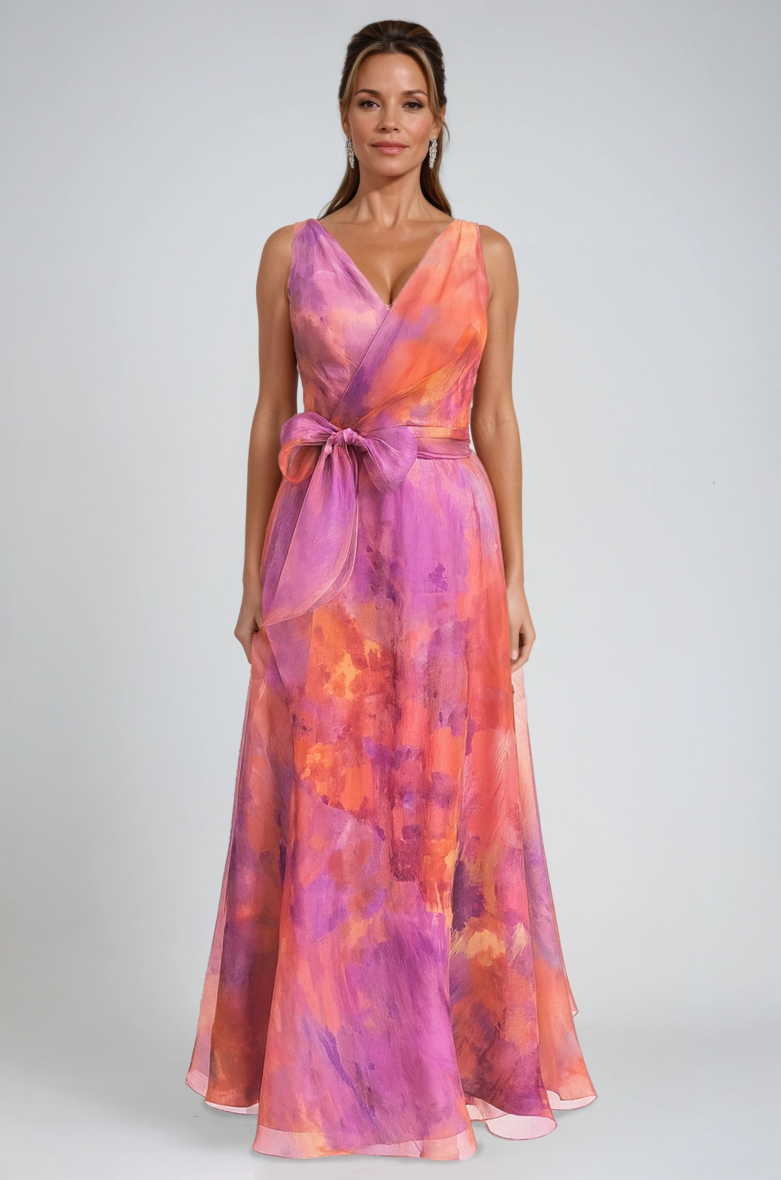 V-Neck Organza A-Line Gown