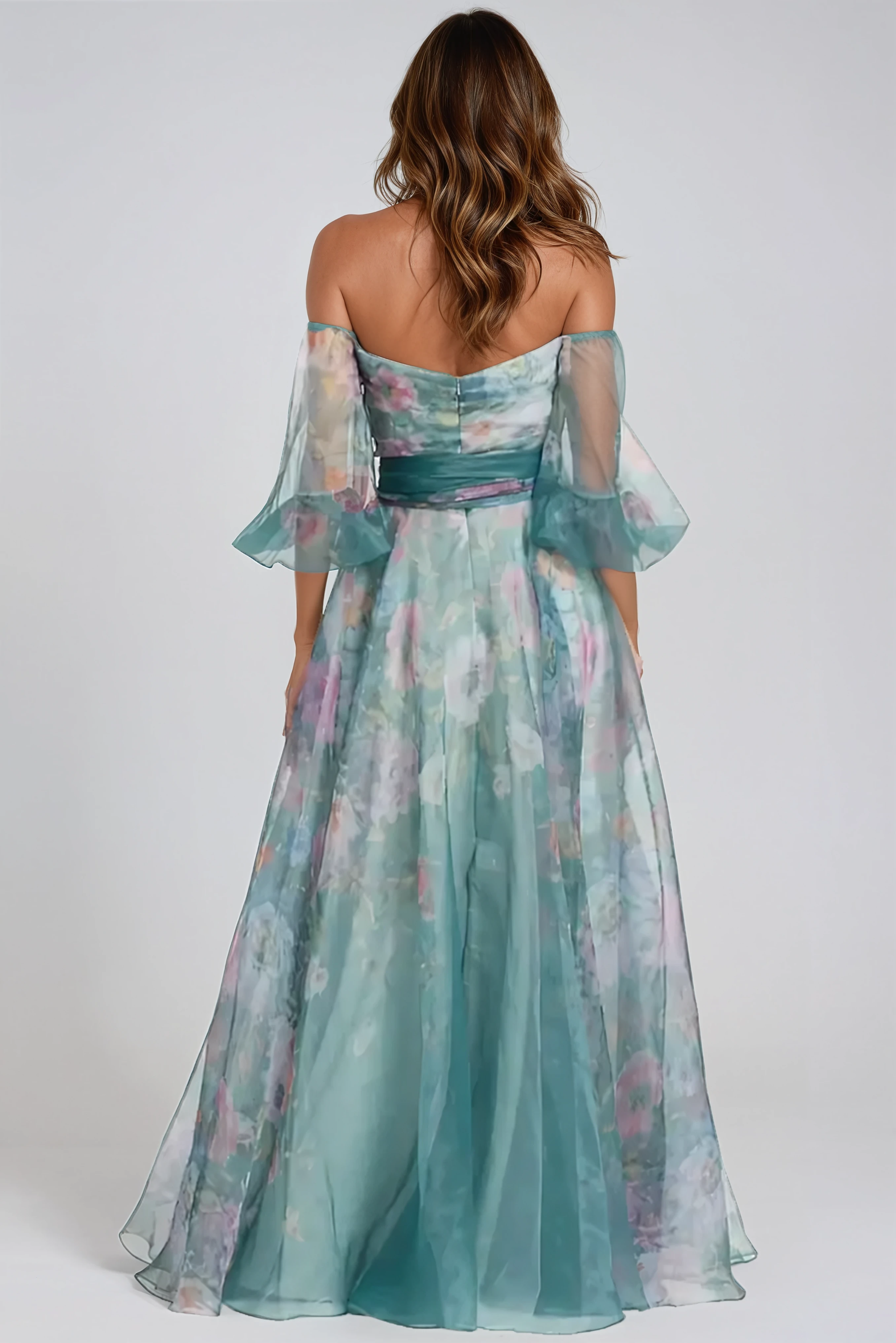 3/4 Puff Sleeve Organza Gown Gown Rene Ruiz Collection