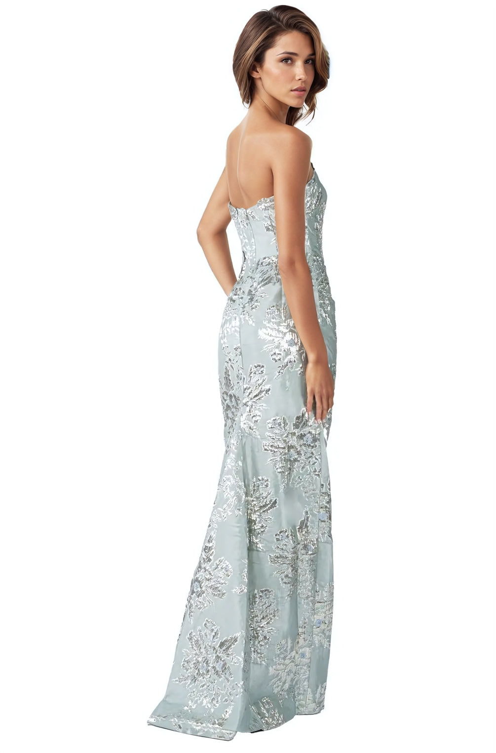 Strapless Brocade Column Gown Gown Rene Ruiz Collection