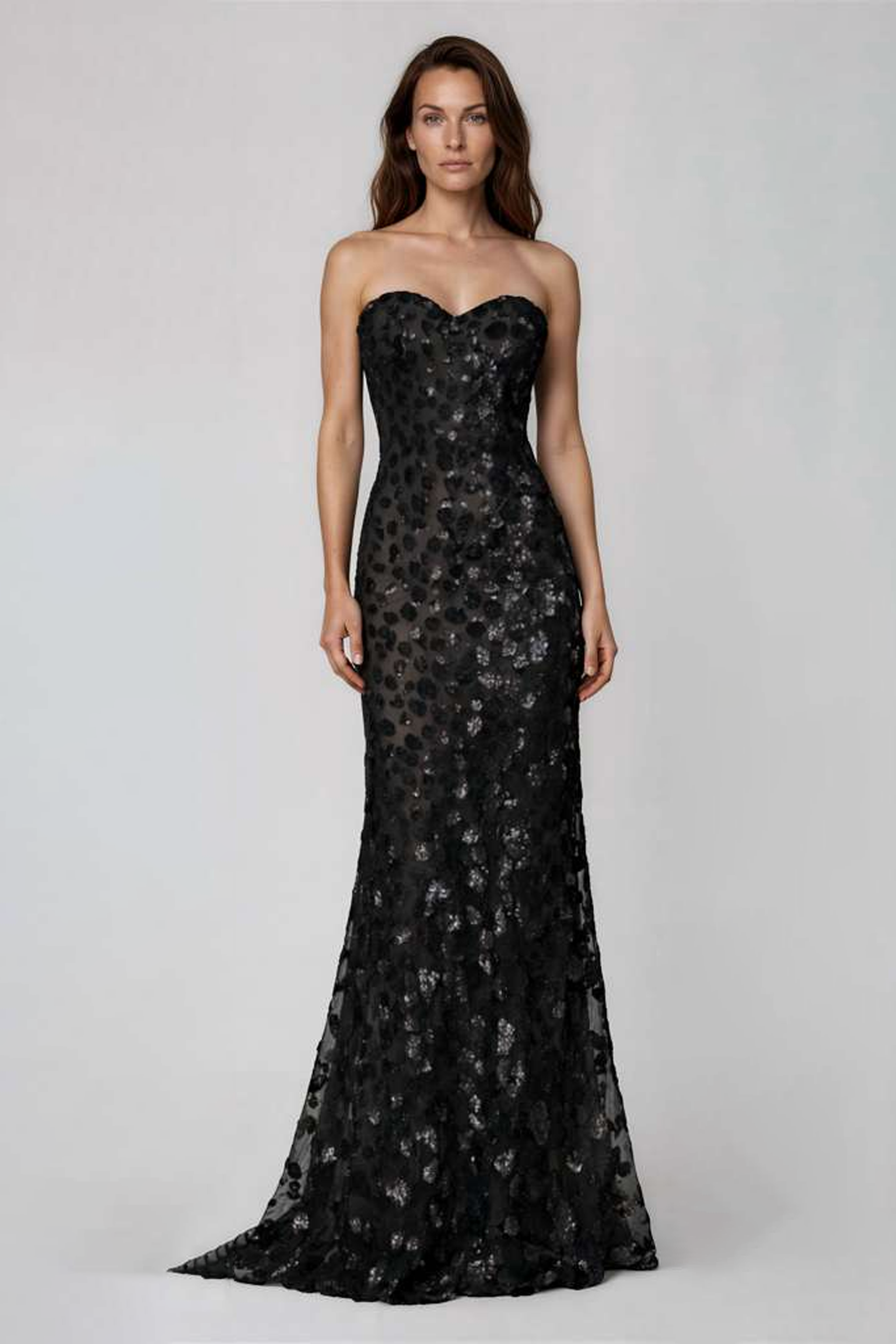 Strapless Sequin Fit And Flare Gown