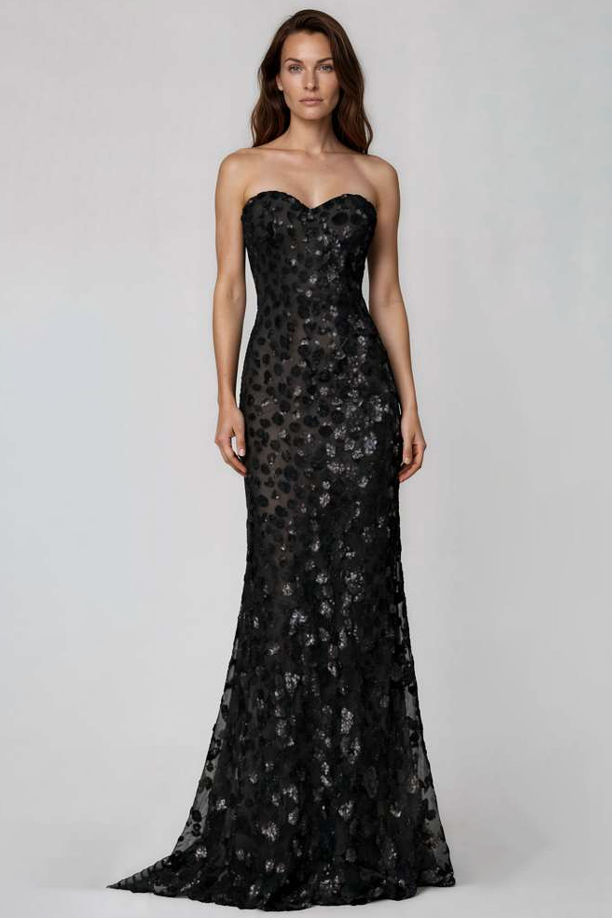 Strapless Sequin Fit And Flare Gown Gown Rene Ruiz Collection