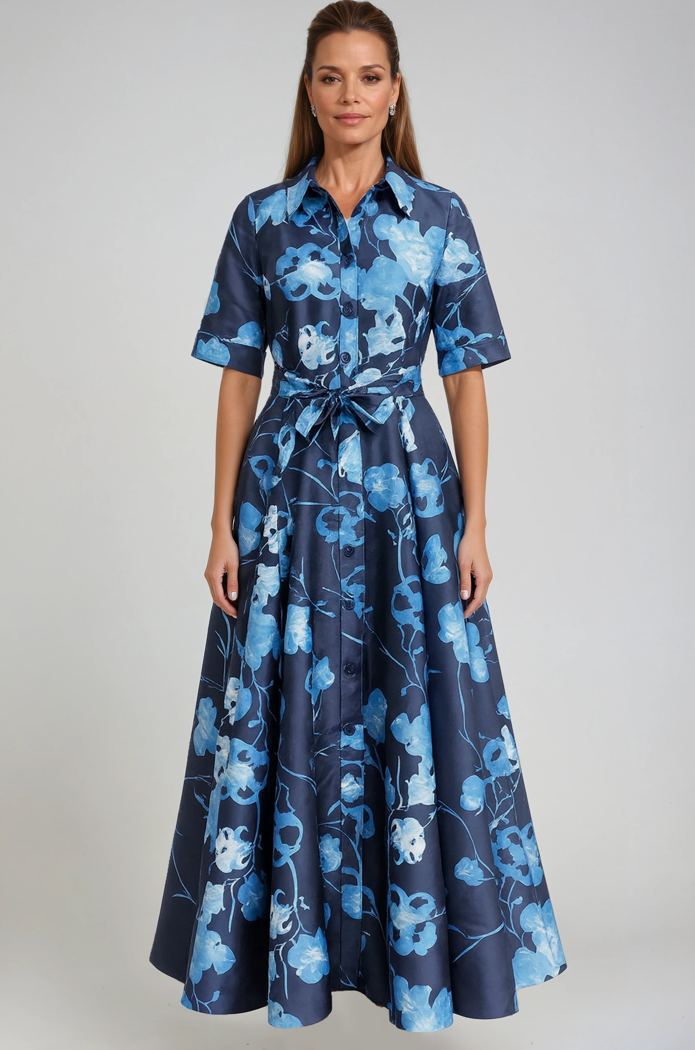 3/4 Sleeve Button Front Shirt Gown Gown Rene Ruiz Collection