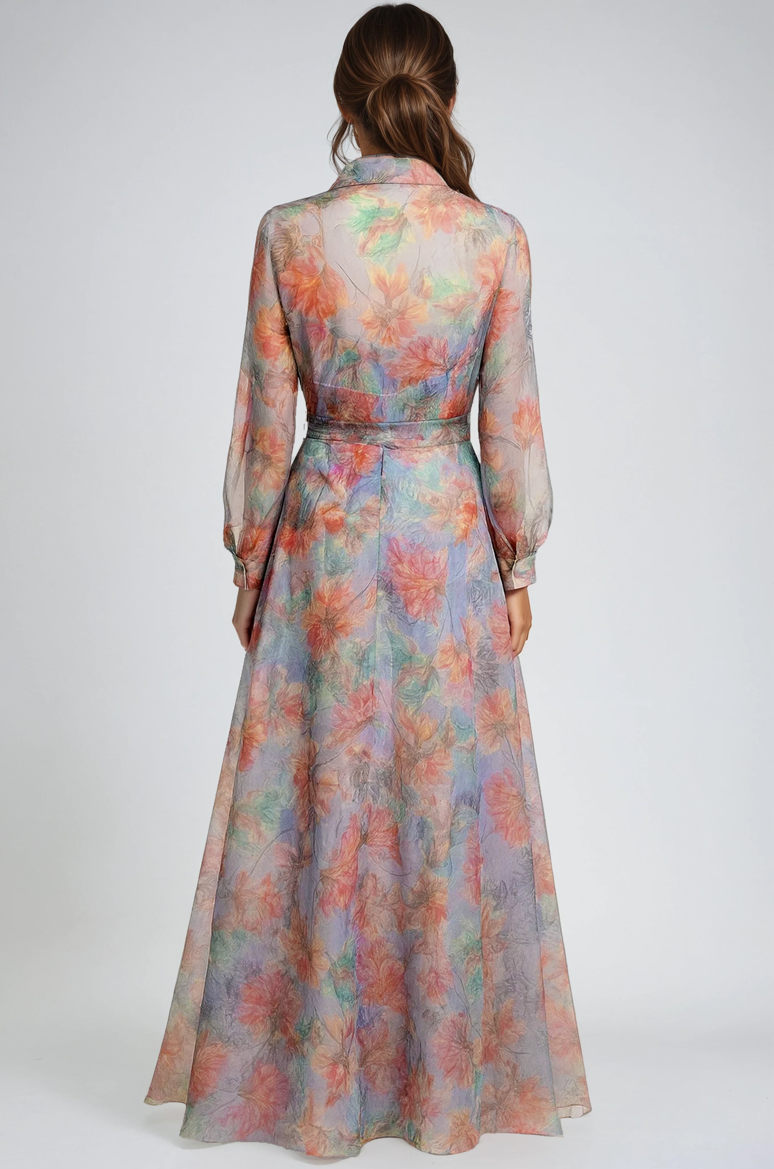Printed Organza Button Front Shirt Gown Gown Rene Ruiz Collection