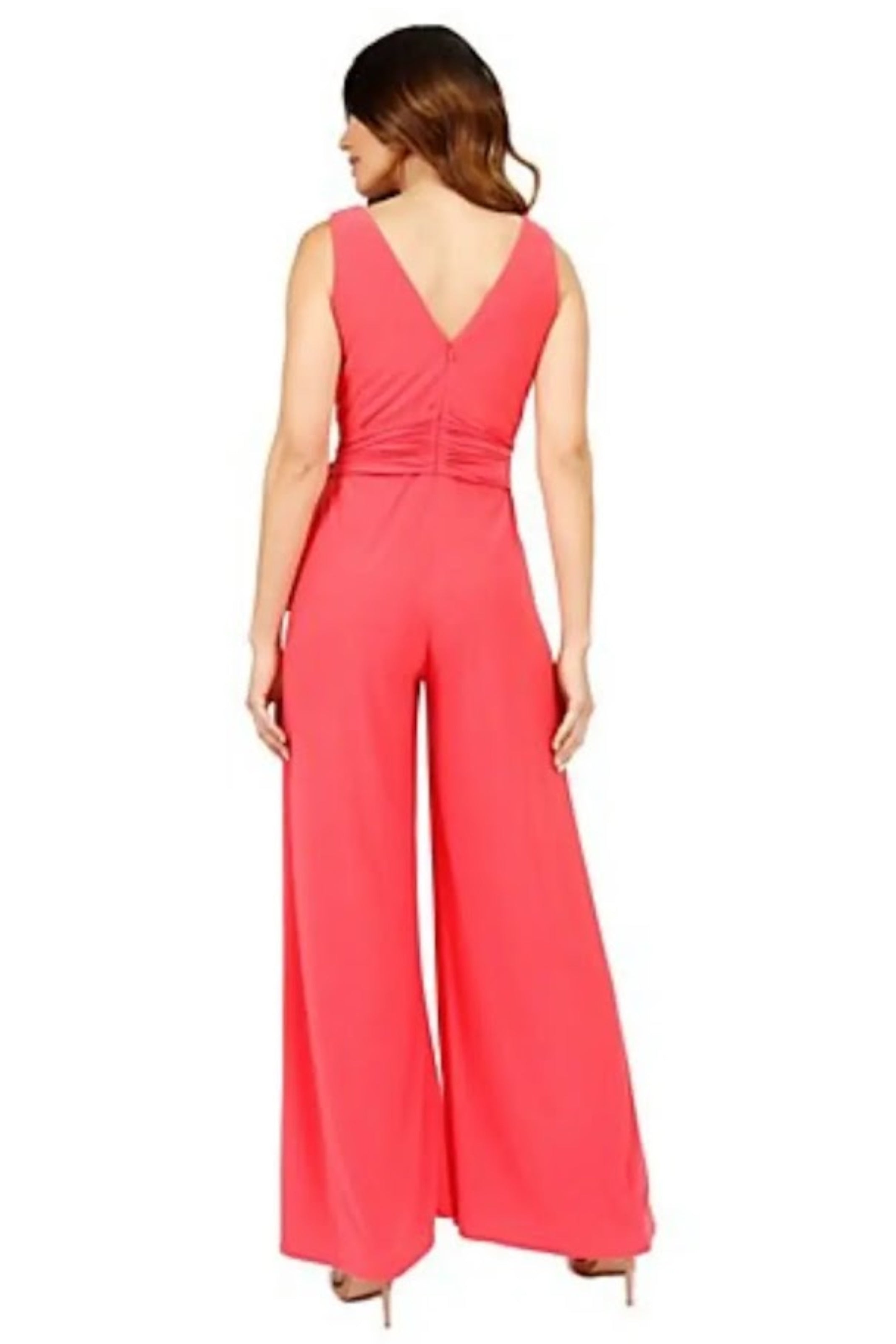Sleeveless V-Neck Draped Jersey Knit Jumpsuit with Sash Belt Jumpsuit Rene Ruiz Collection