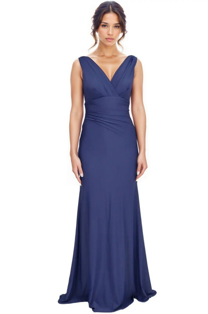 V-Neck Stretch Gown Gown Rene Ruiz Collection 2 Blue