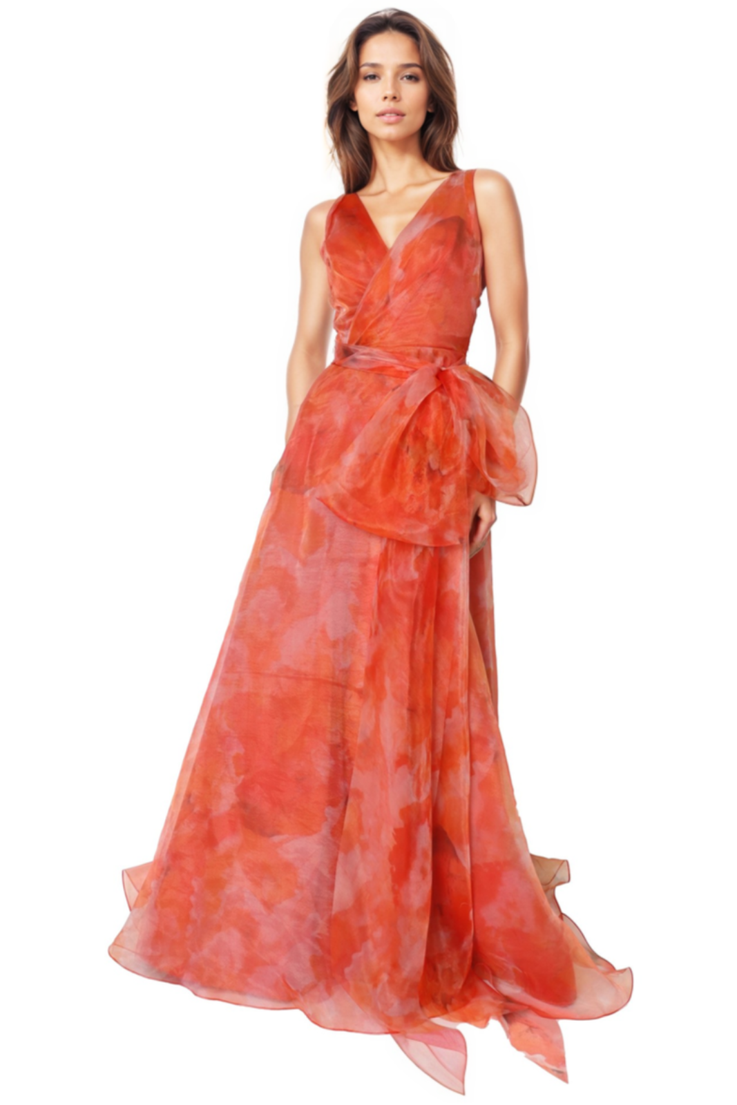 V-Neck Organza A-Line Gown Gown Rene Ruiz Collection