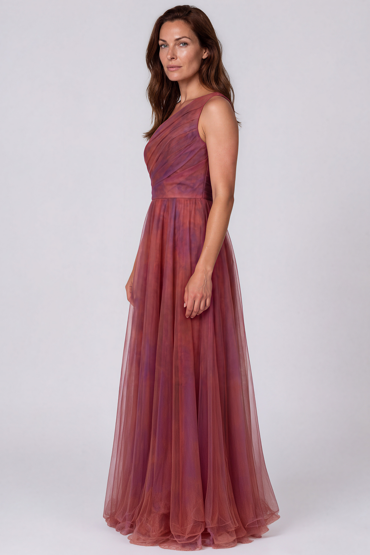 One Shoulder Draped Organza A-Line Gown Gown Rene Ruiz Collection