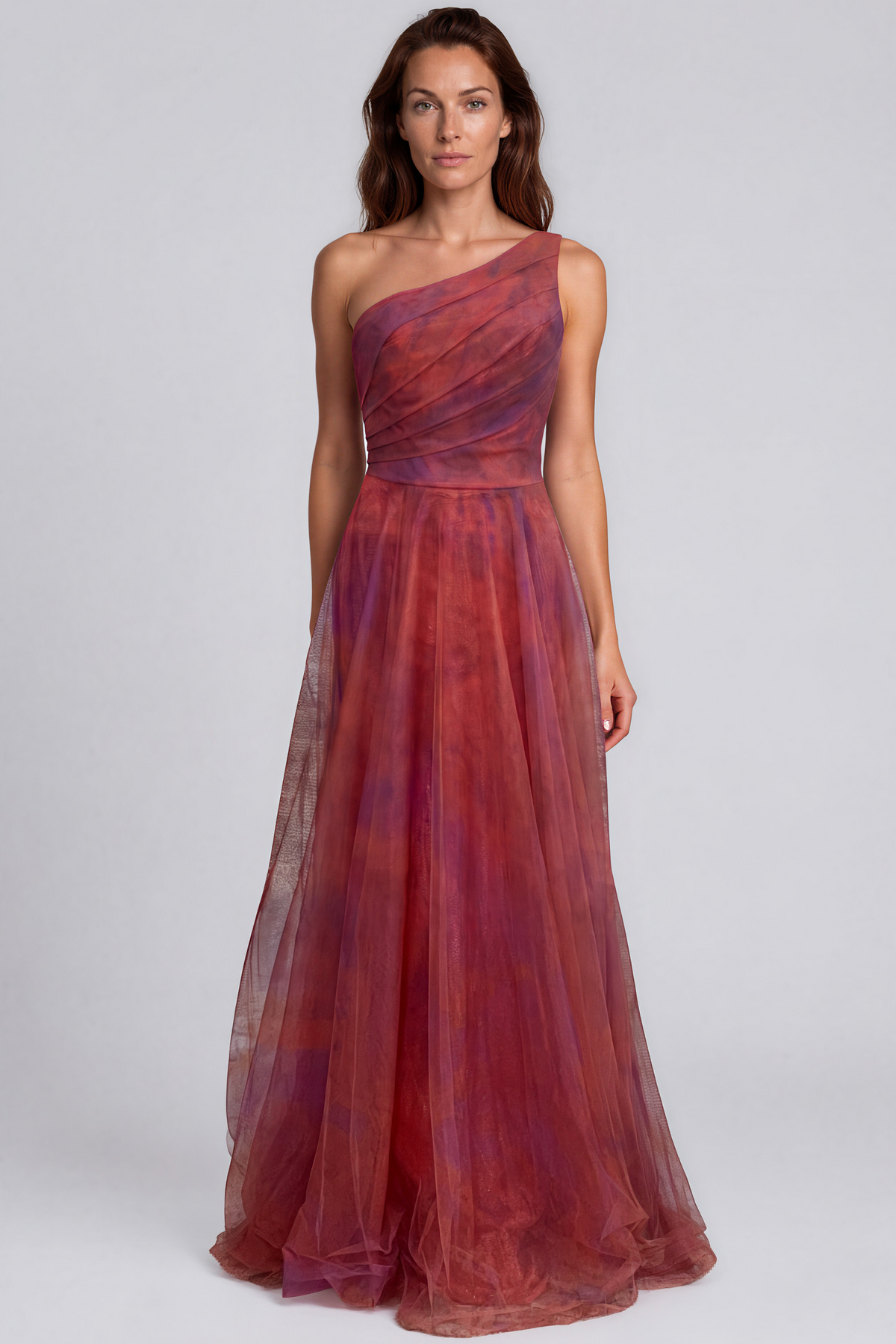 One Shoulder Draped Organza A-Line Gown Gown Rene Ruiz Collection