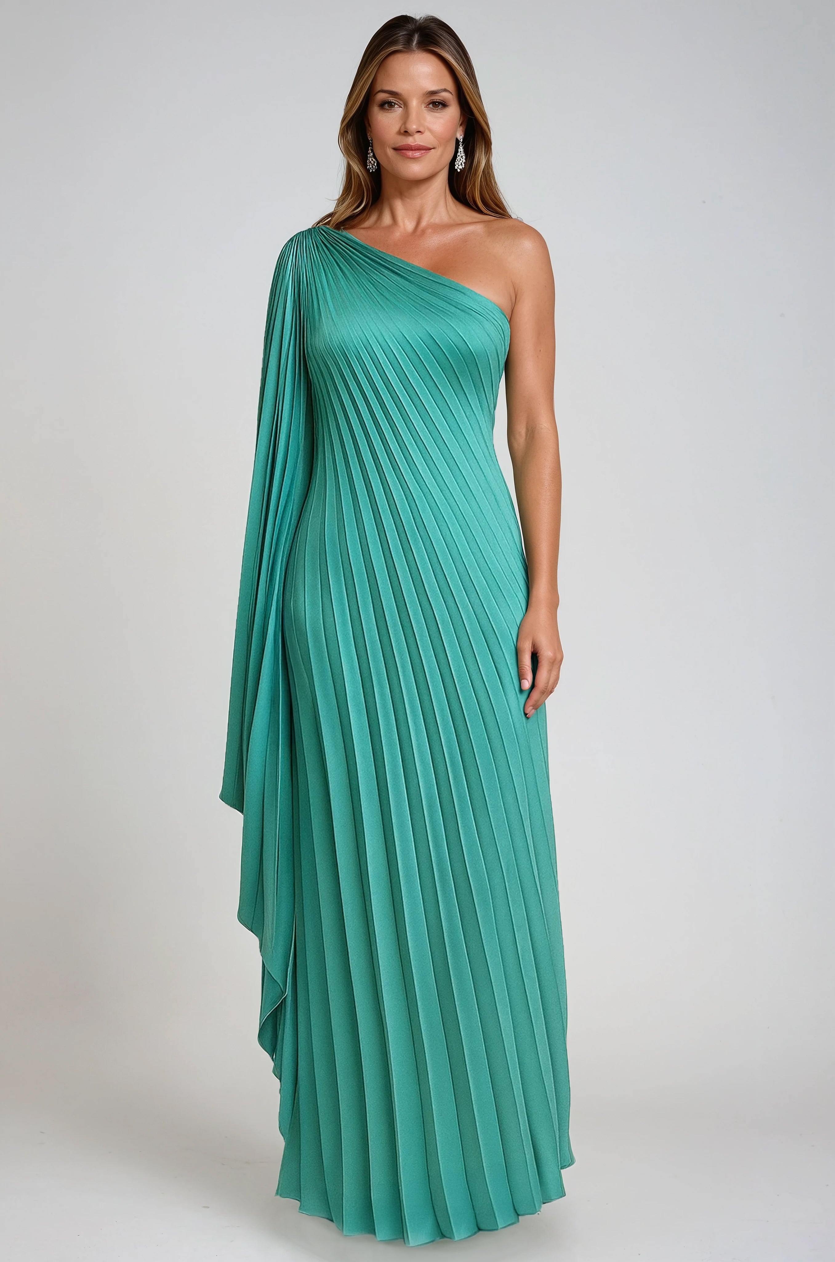 One Shoulder Pleated Column Gown Gown Rene Ruiz Collection
