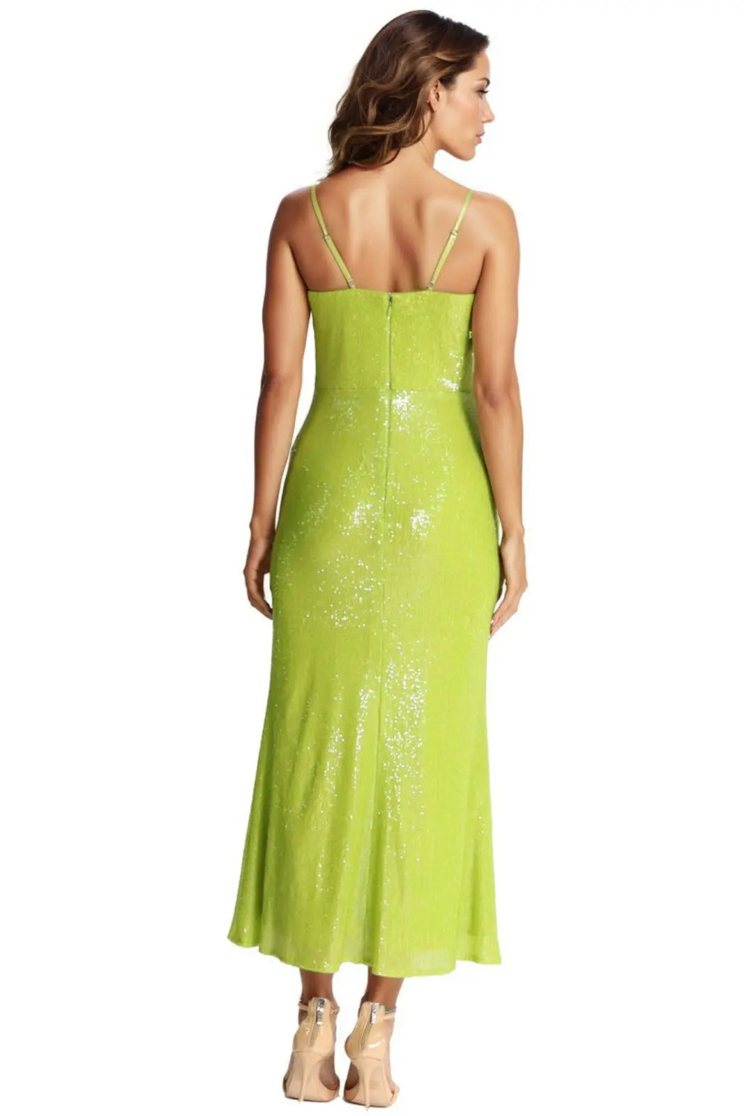 Spaghetti Strap Fit and Flare Sequin Midi Gown Rene Ruiz Collection